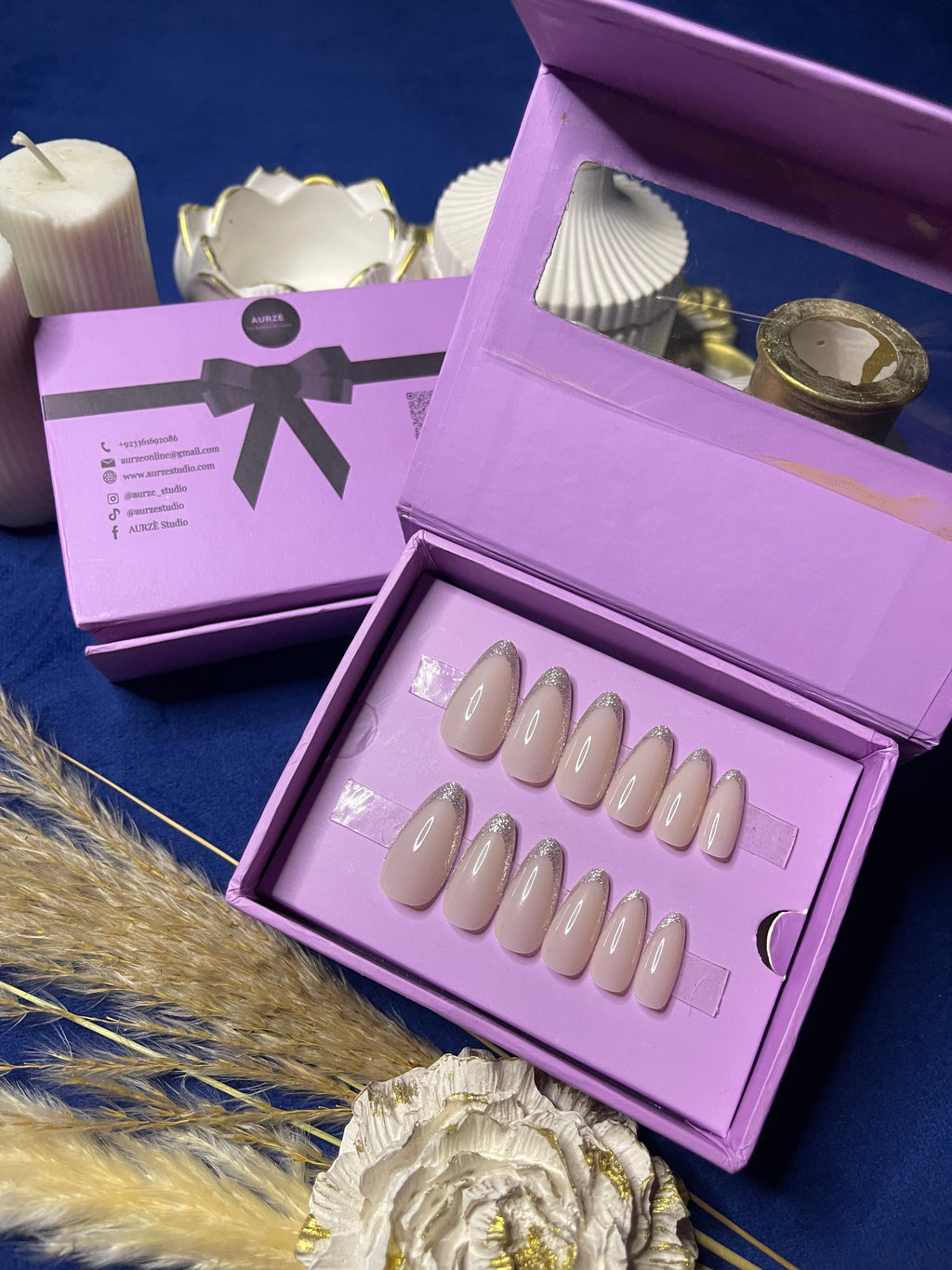 Silver French - Almond Press Ons