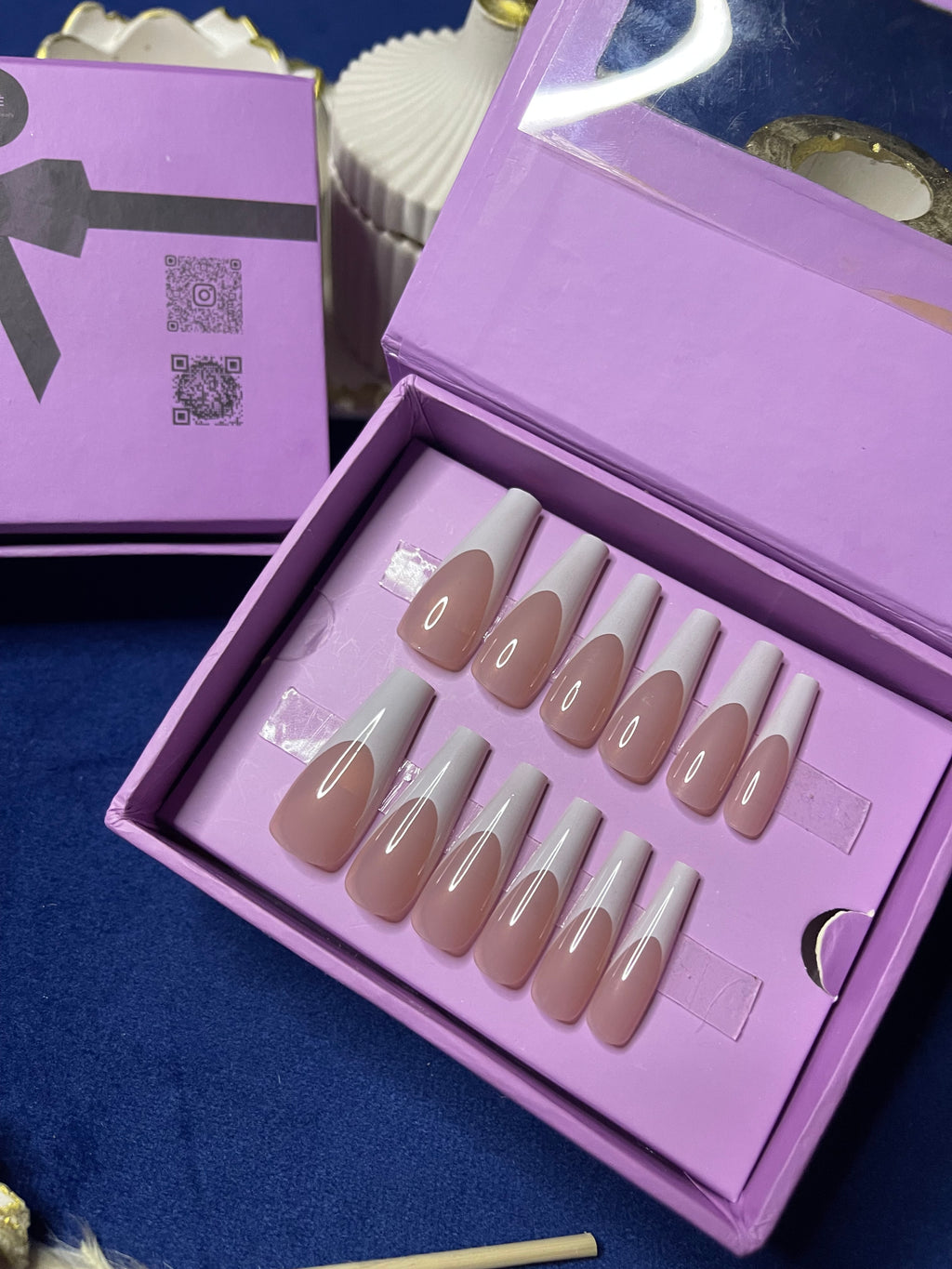 White U French- Coffin Long Press Ons