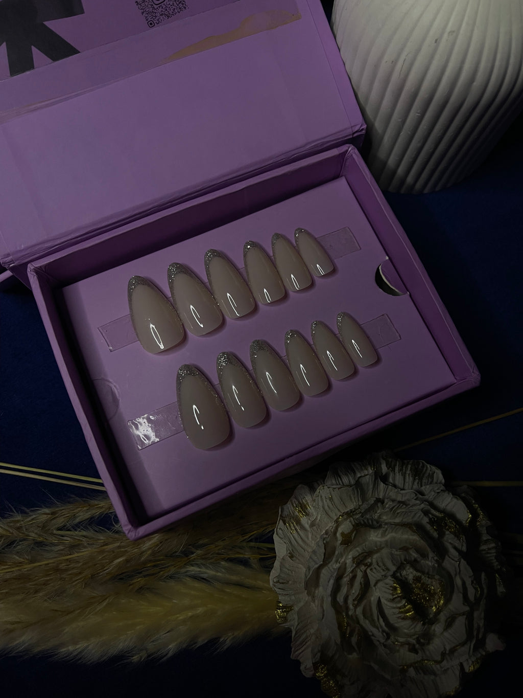 Silver French - Almond Press Ons