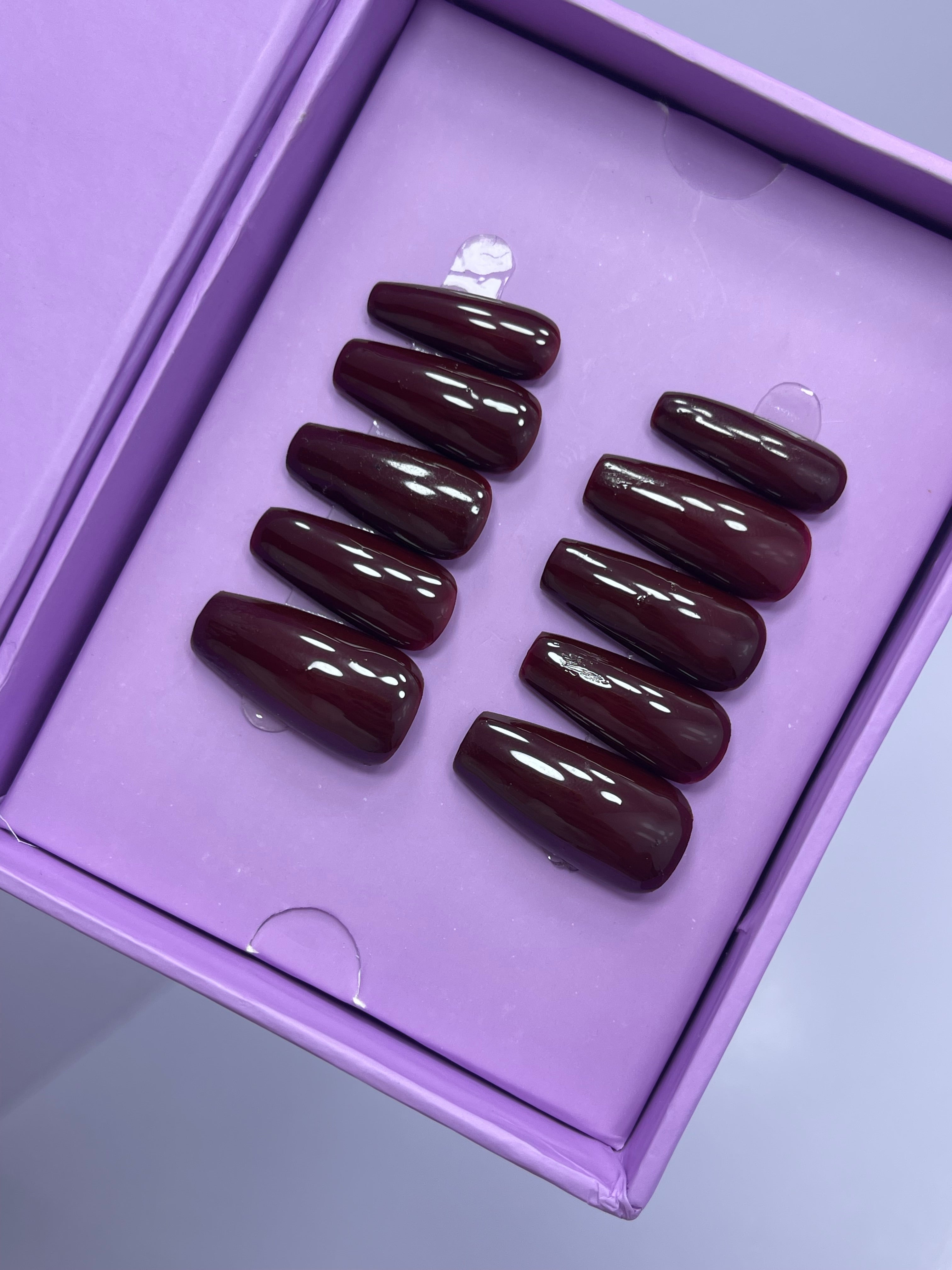 Maroon Shine - Coffin Press On Nails