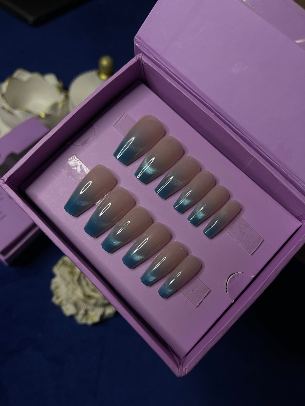 Blue French Cat Eye- Coffin Press Ons