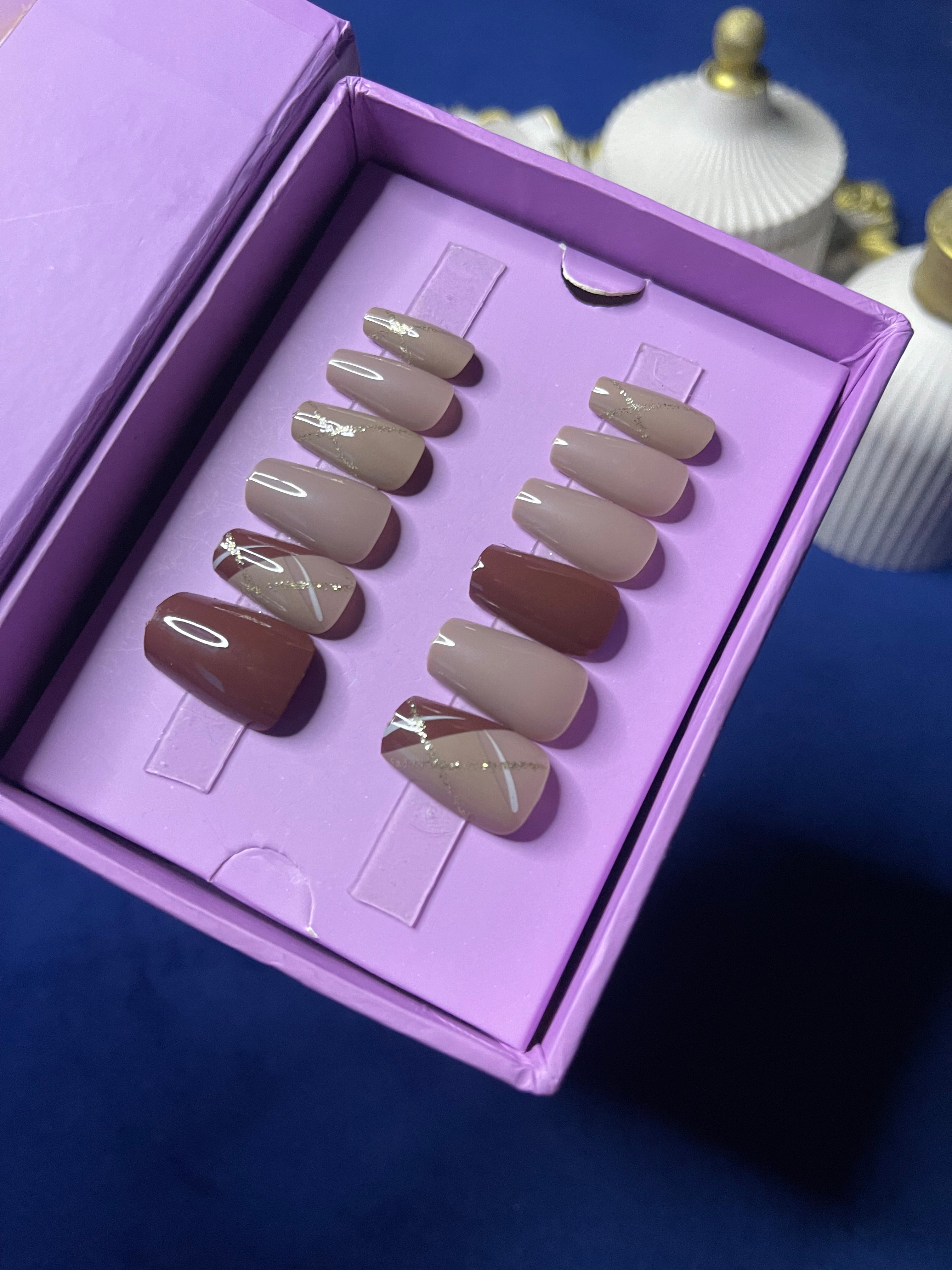 Brown French - Coffin Press Ons