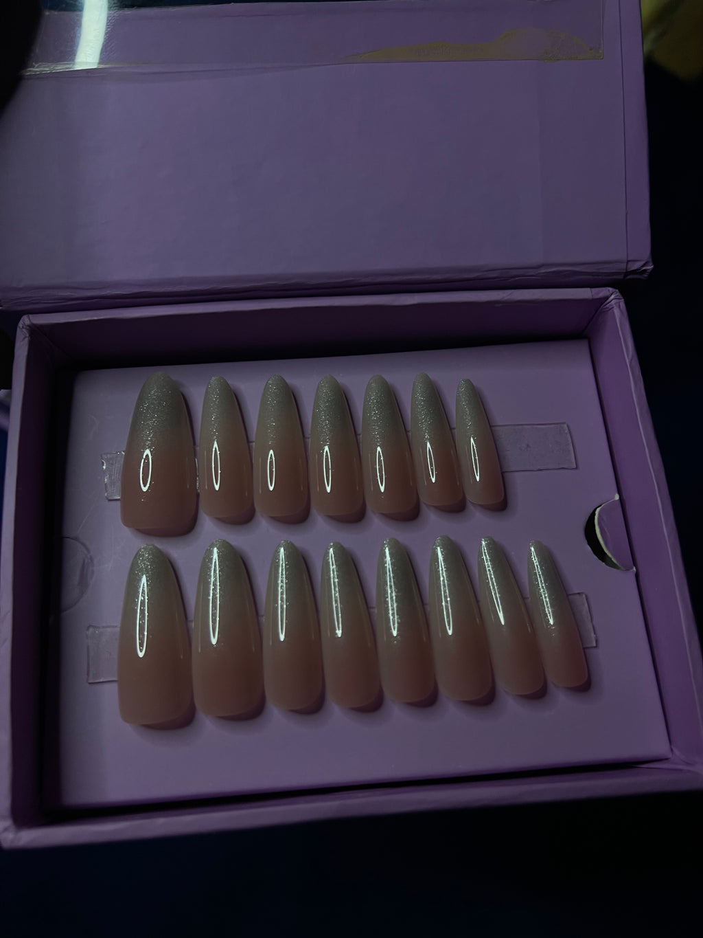 Shimmery White Ombre- Extra Long Almond Press Ons