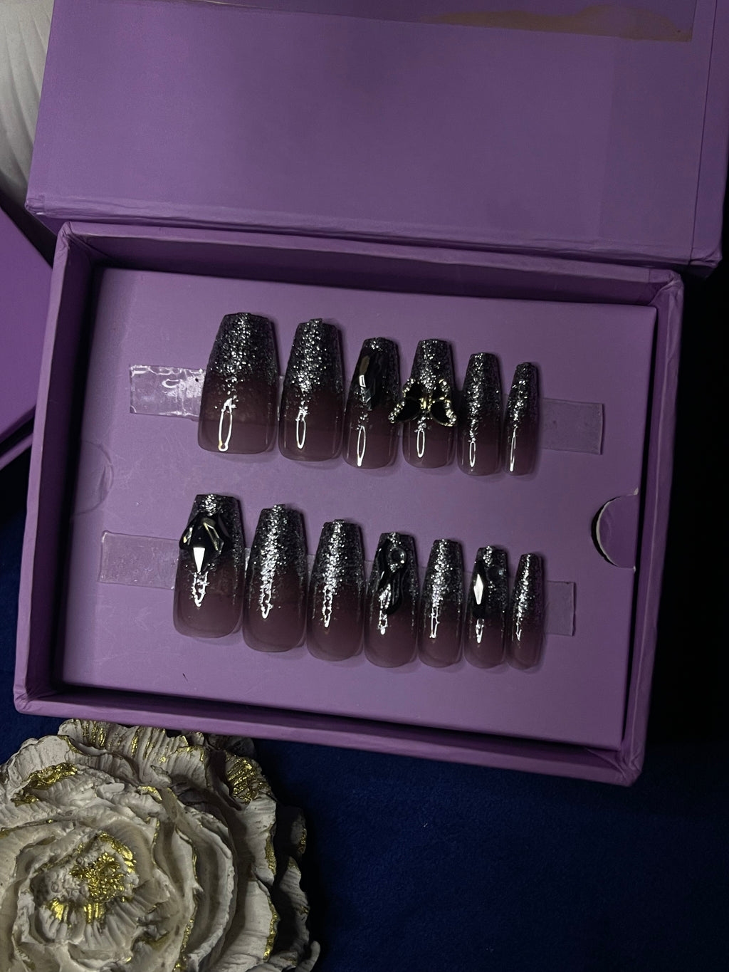 Sparkle Black Butterfly- Coffin Press on Nails