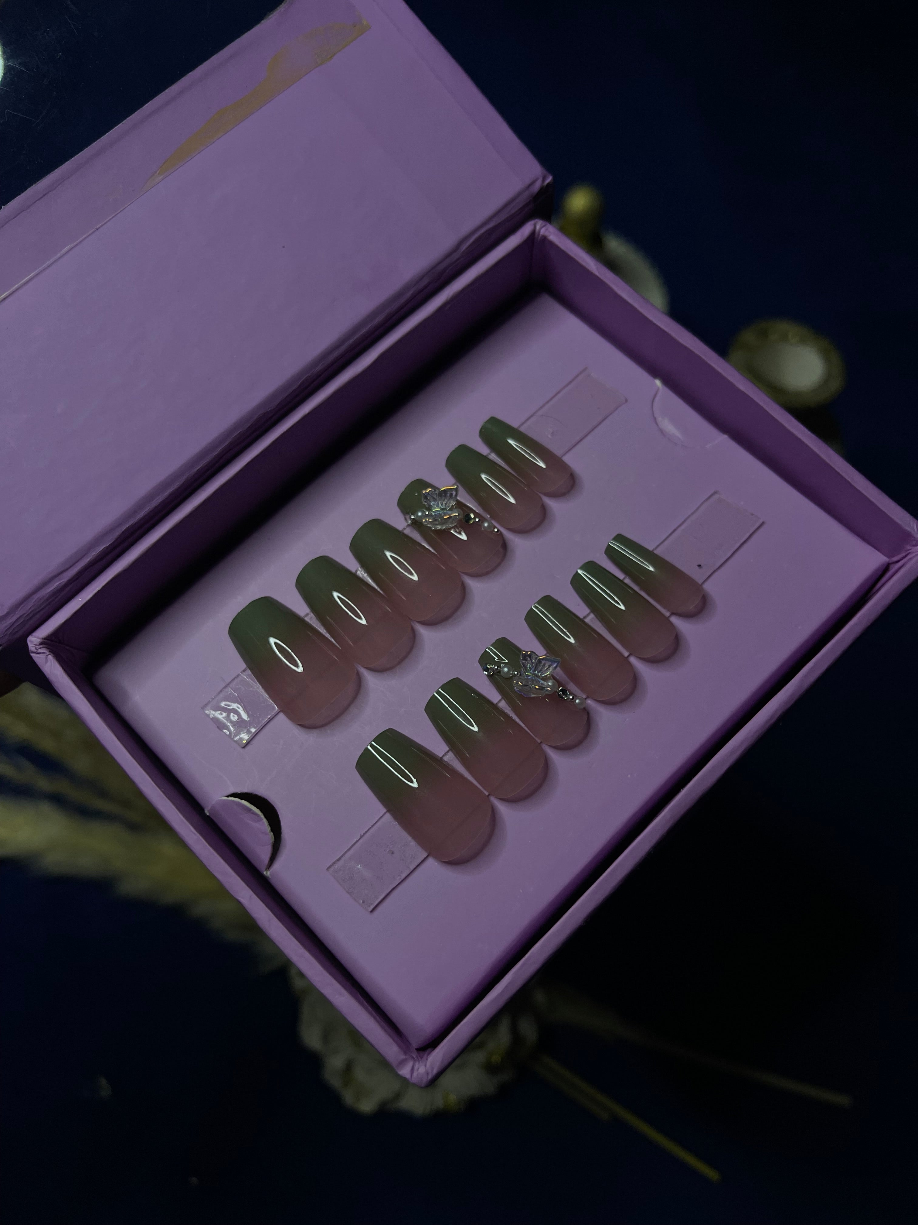 Green Ombre Gems- Coffin Press Ons