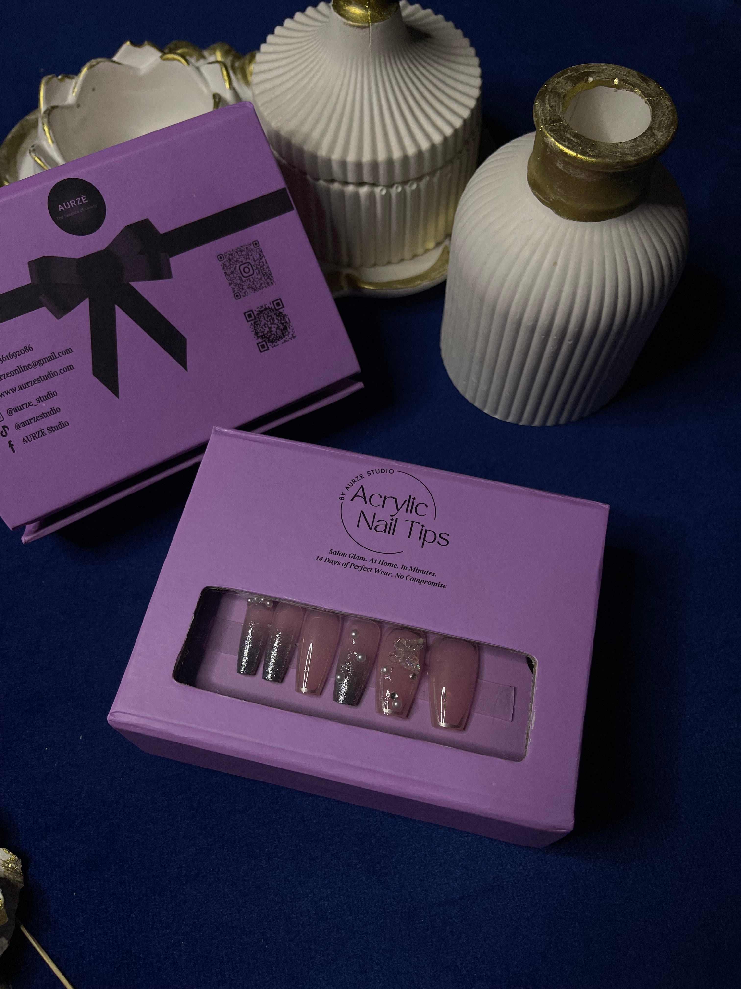 Silver French Chrome- Coffin Press Ons