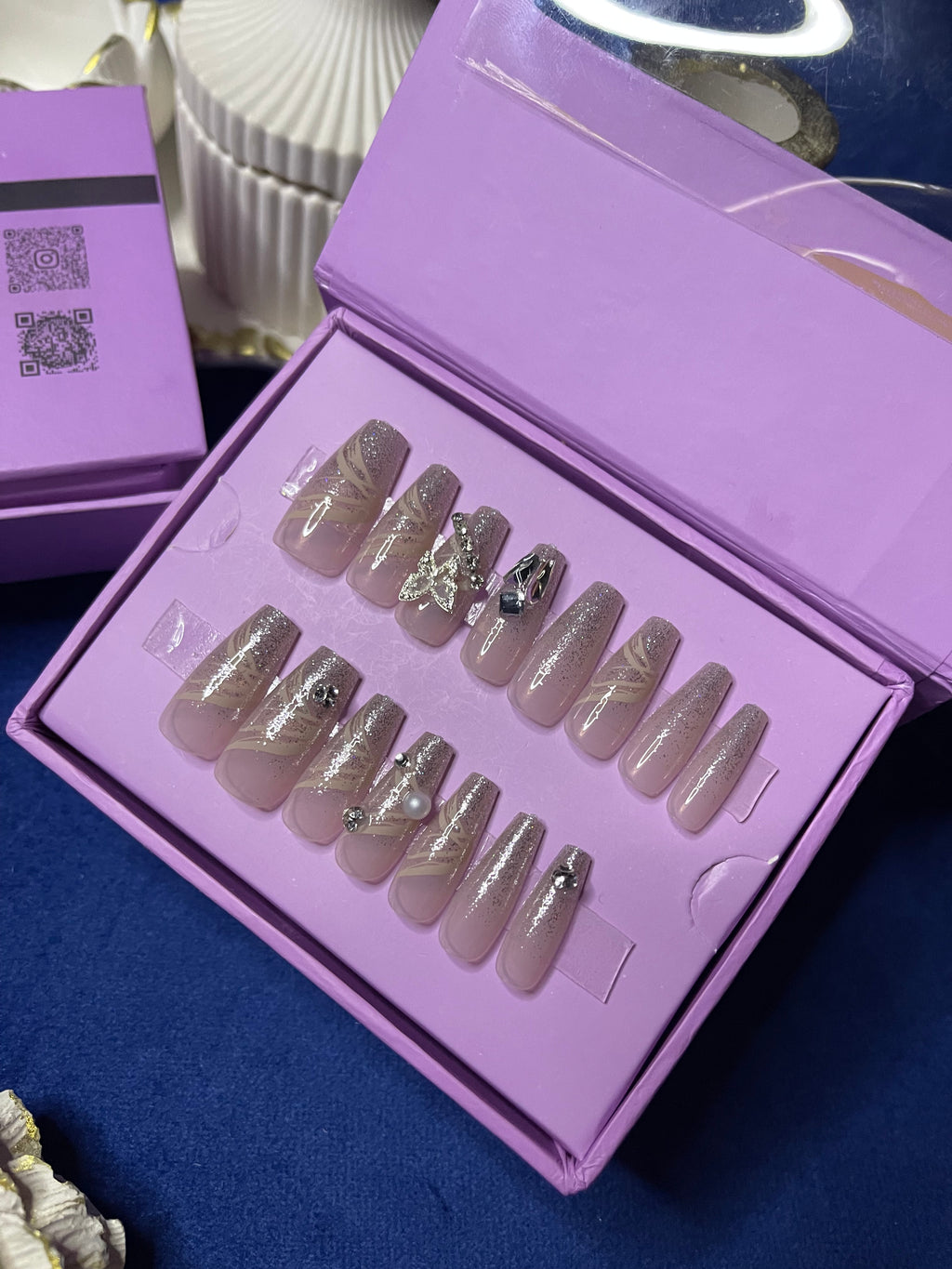 Silver Butterfly - Coffin Press Ons