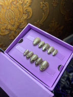 Gold Green Pistachio Cat Eye - Short Almond Press On Nails