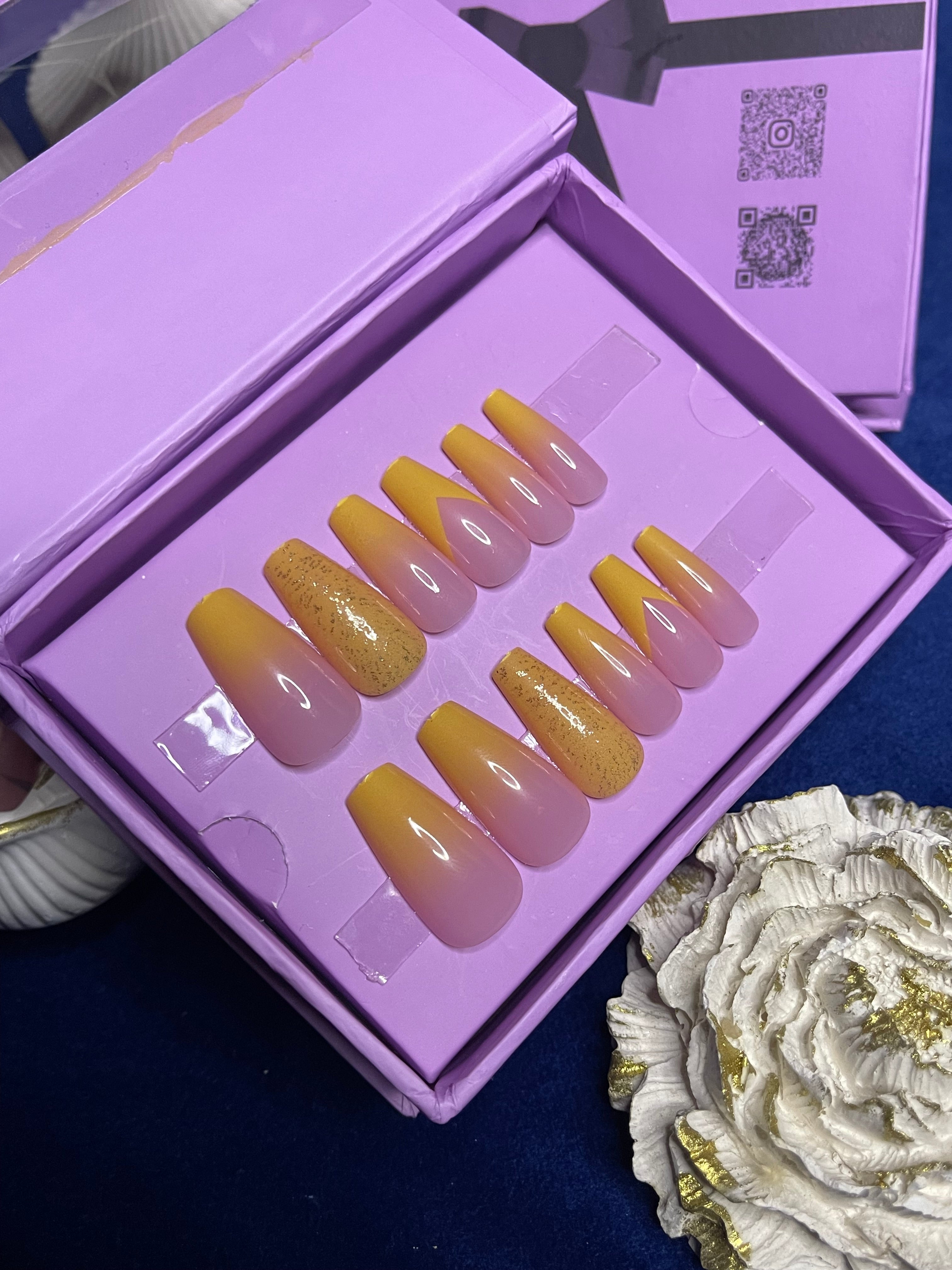 Yellow Ombre Mayon Inspo - Coffin Press Ons