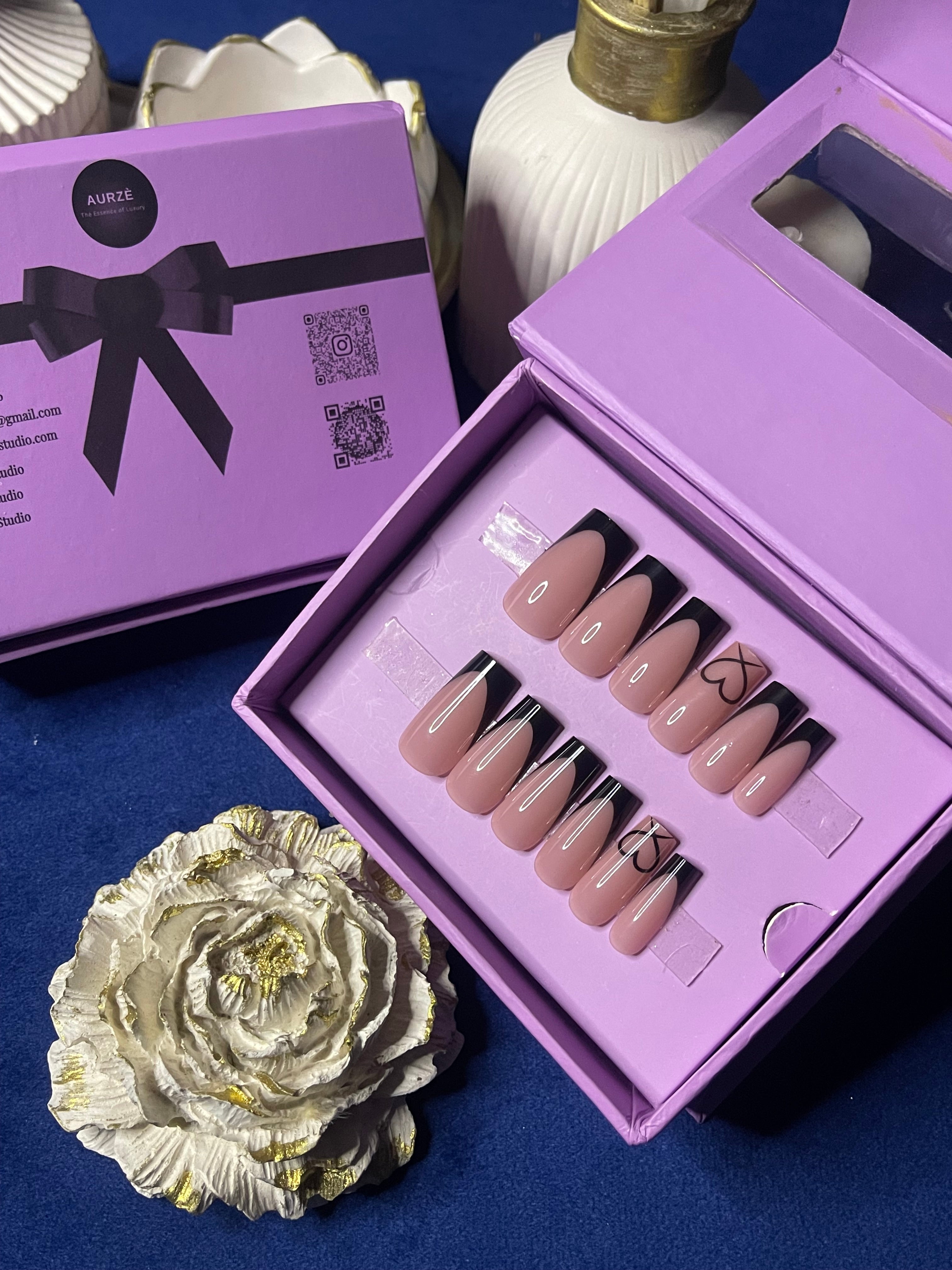 Modern Black French- Square Press On Nails