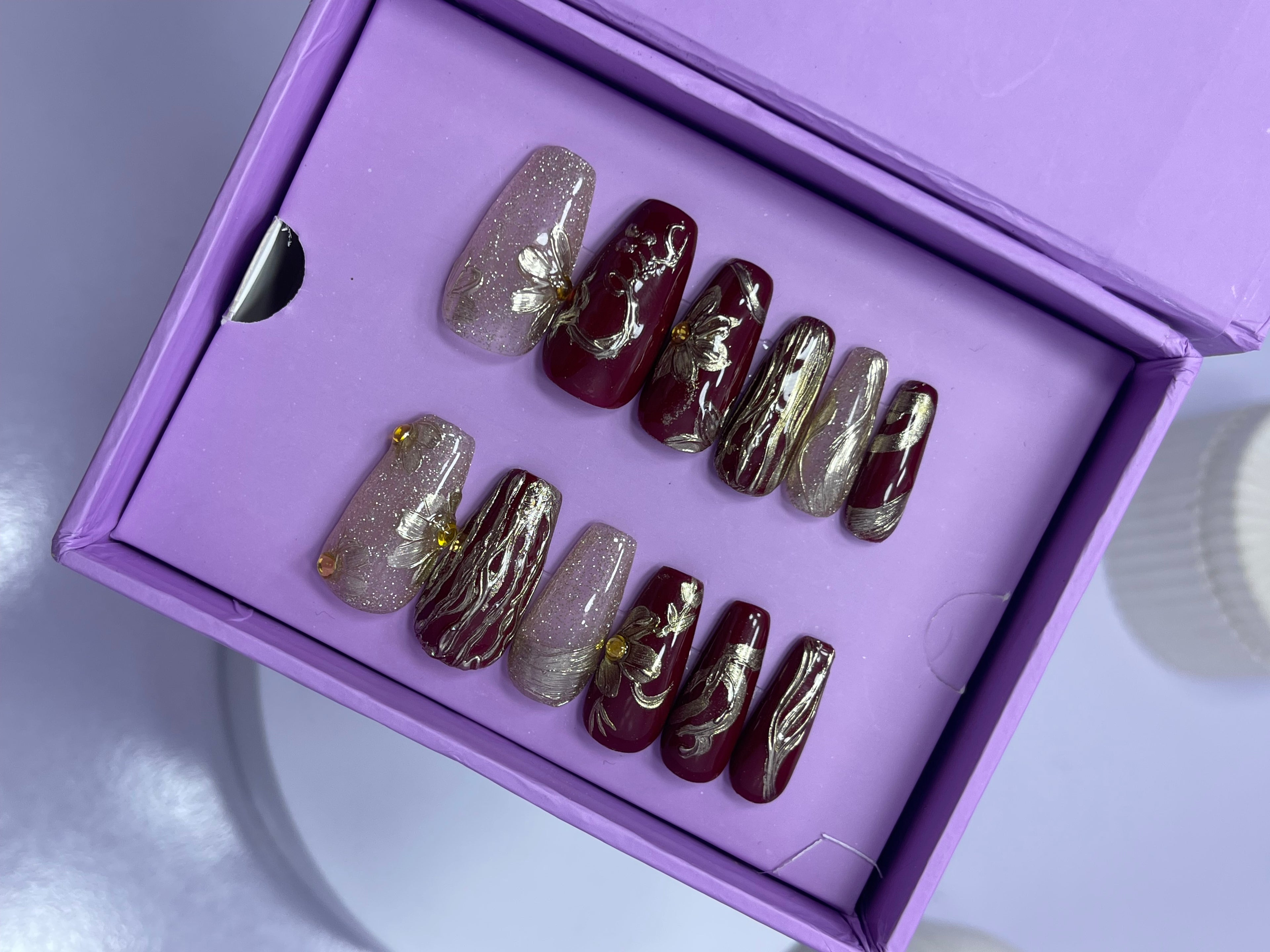 Bridal Red Luxury Nails - Coffin Press On Nails