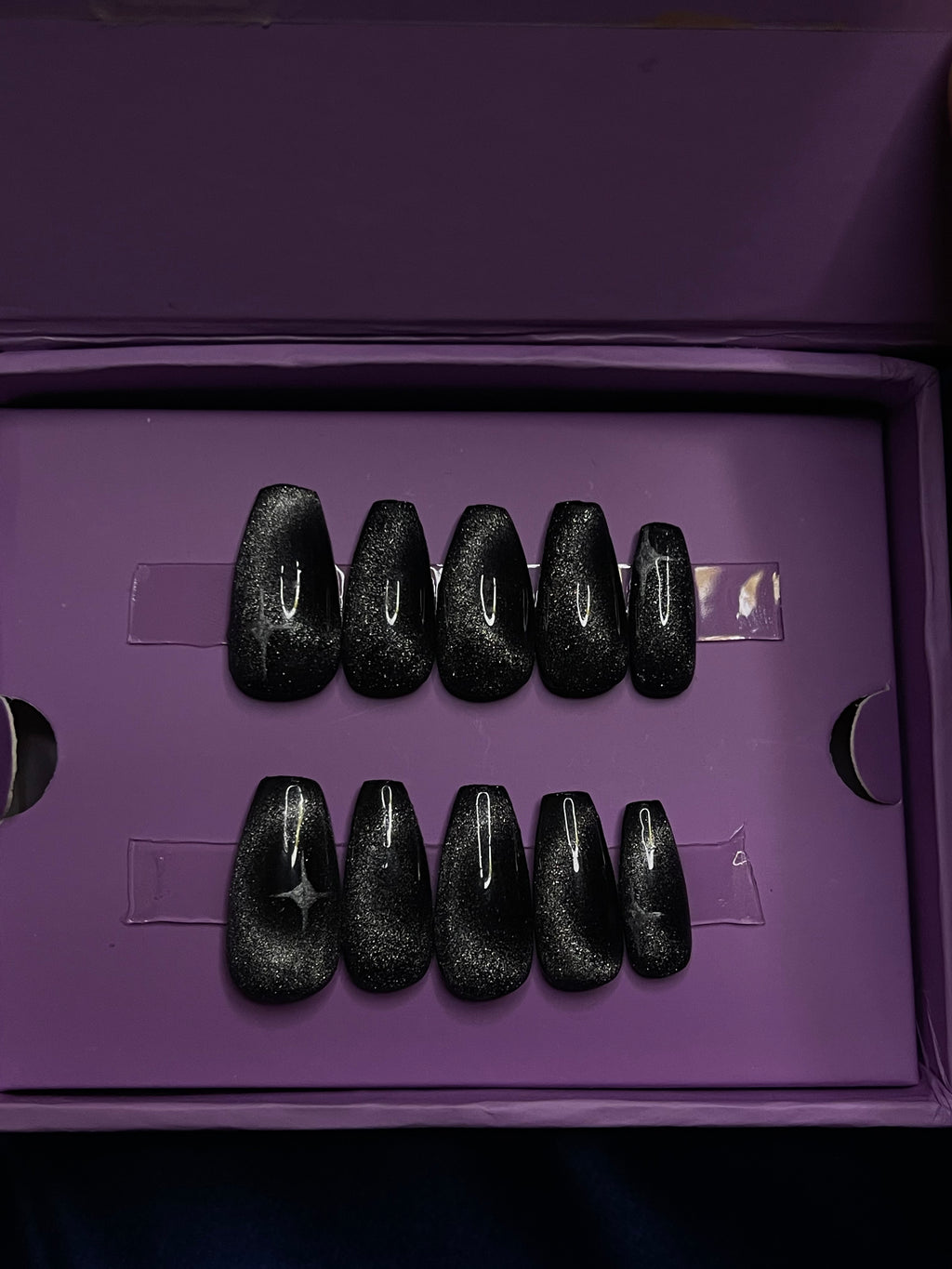 Black Moon Cat Eye - Coffin Press On Nails
