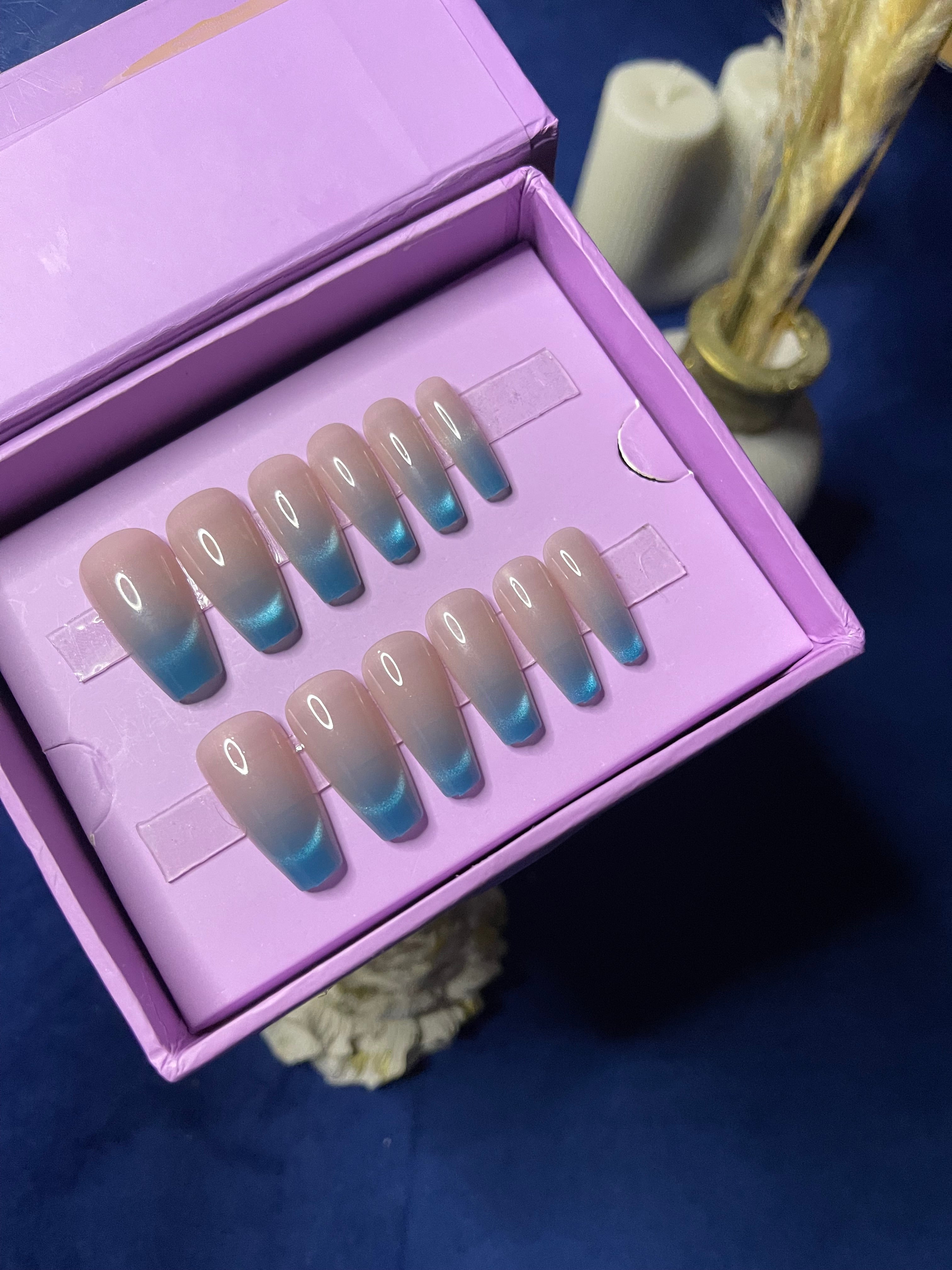 Blue French Cat Eye- Coffin Press Ons