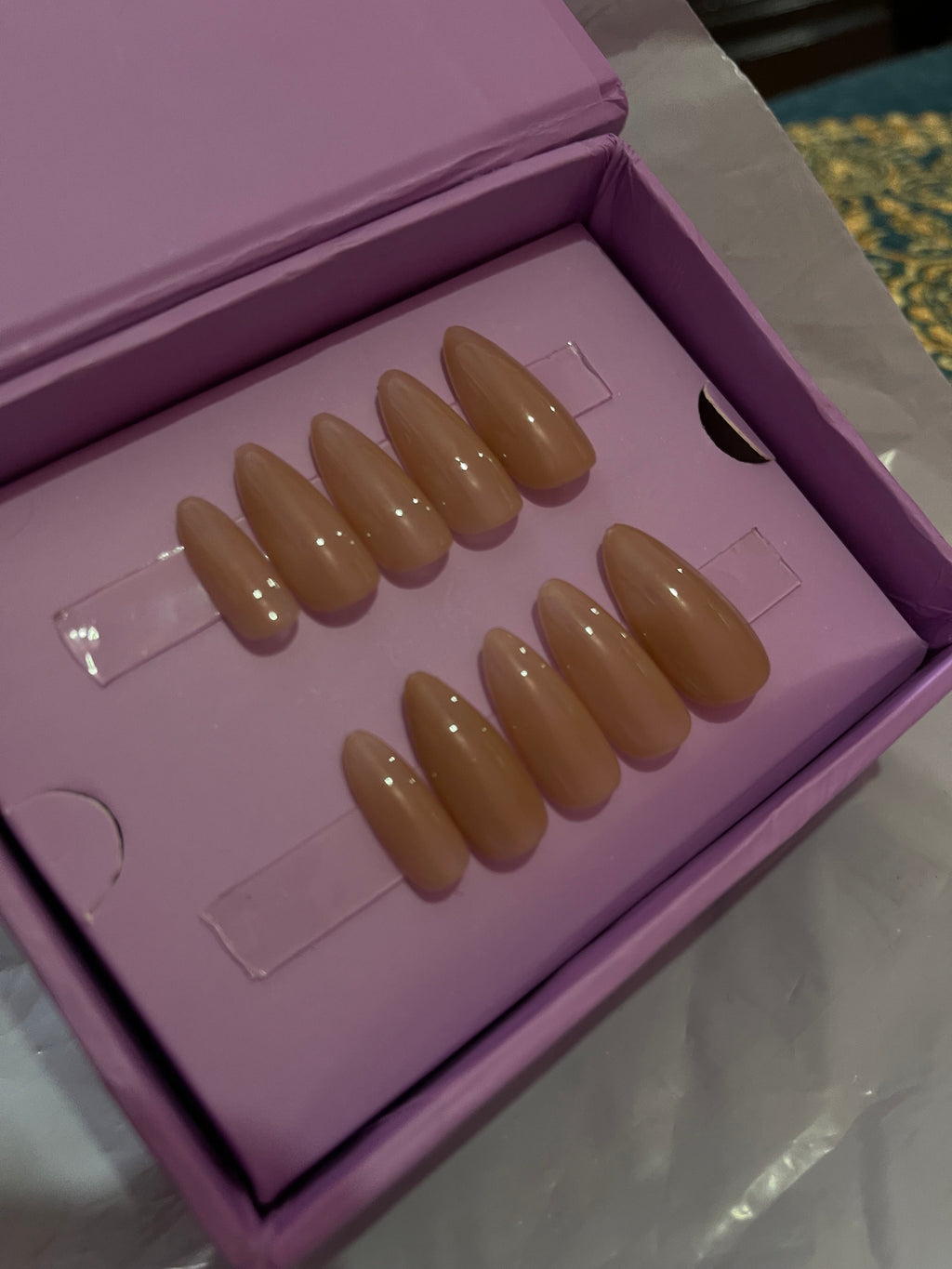 Glossy Plain Nude - Almond Long Nails