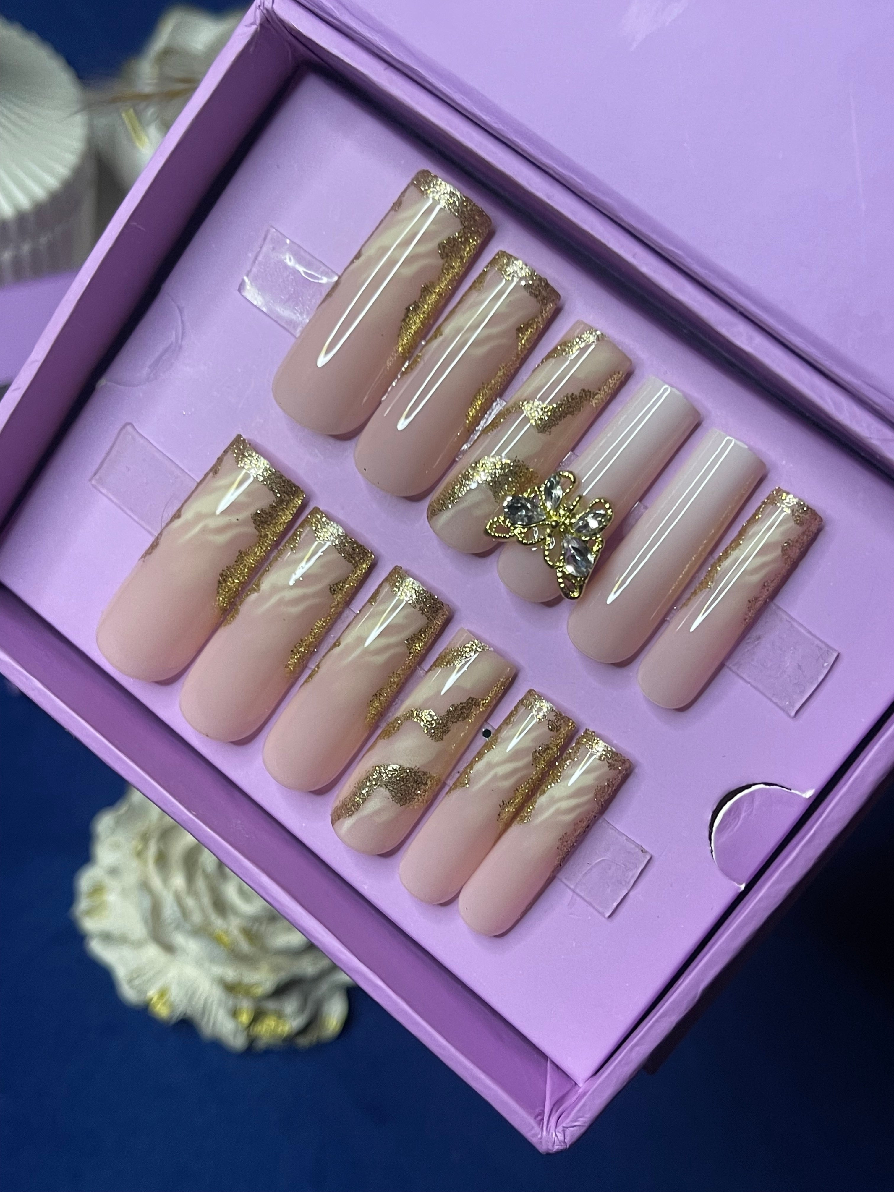 Butterfly Gold- Square Long Press on Nails