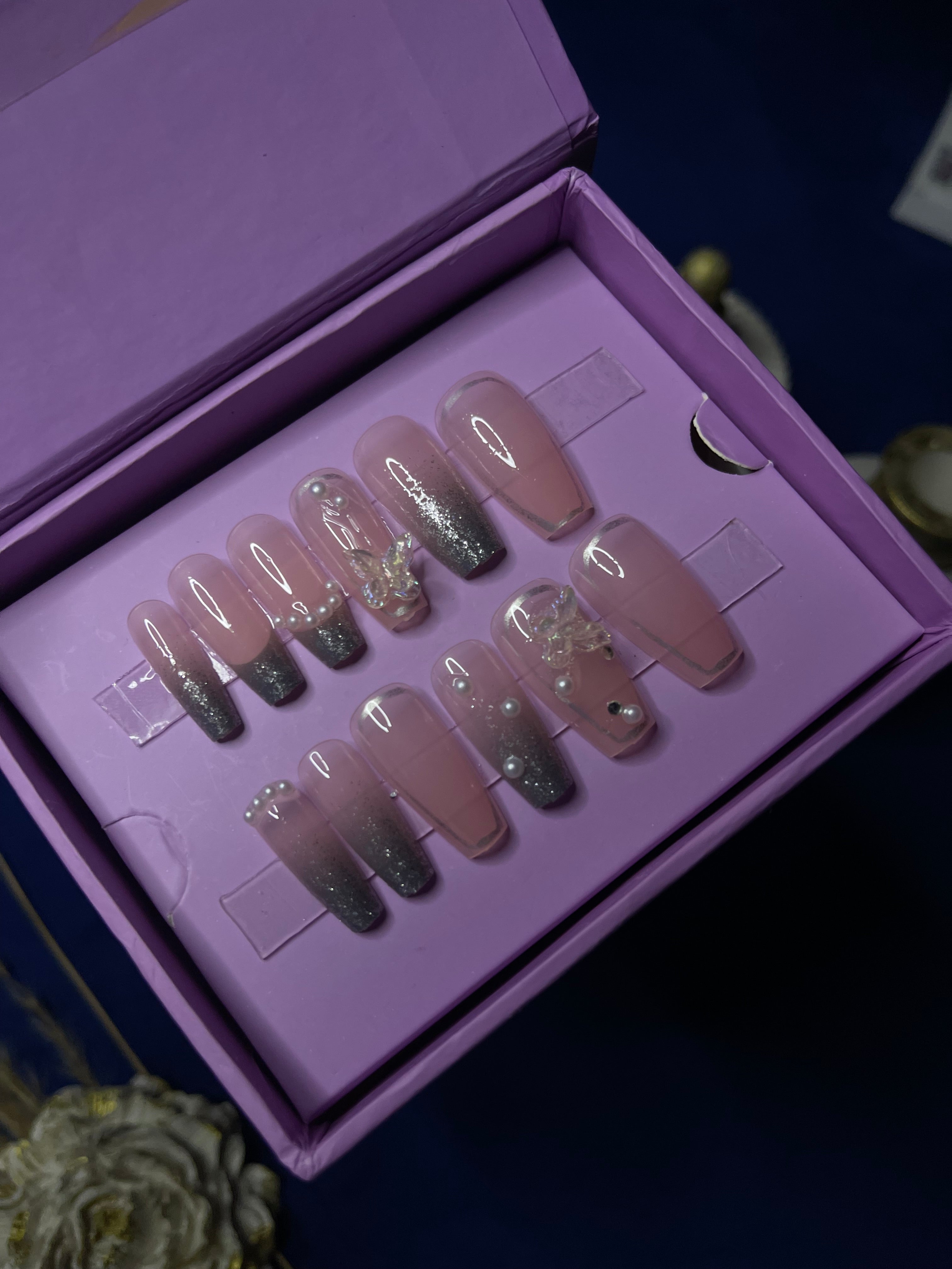 Silver French Chrome- Coffin Press Ons