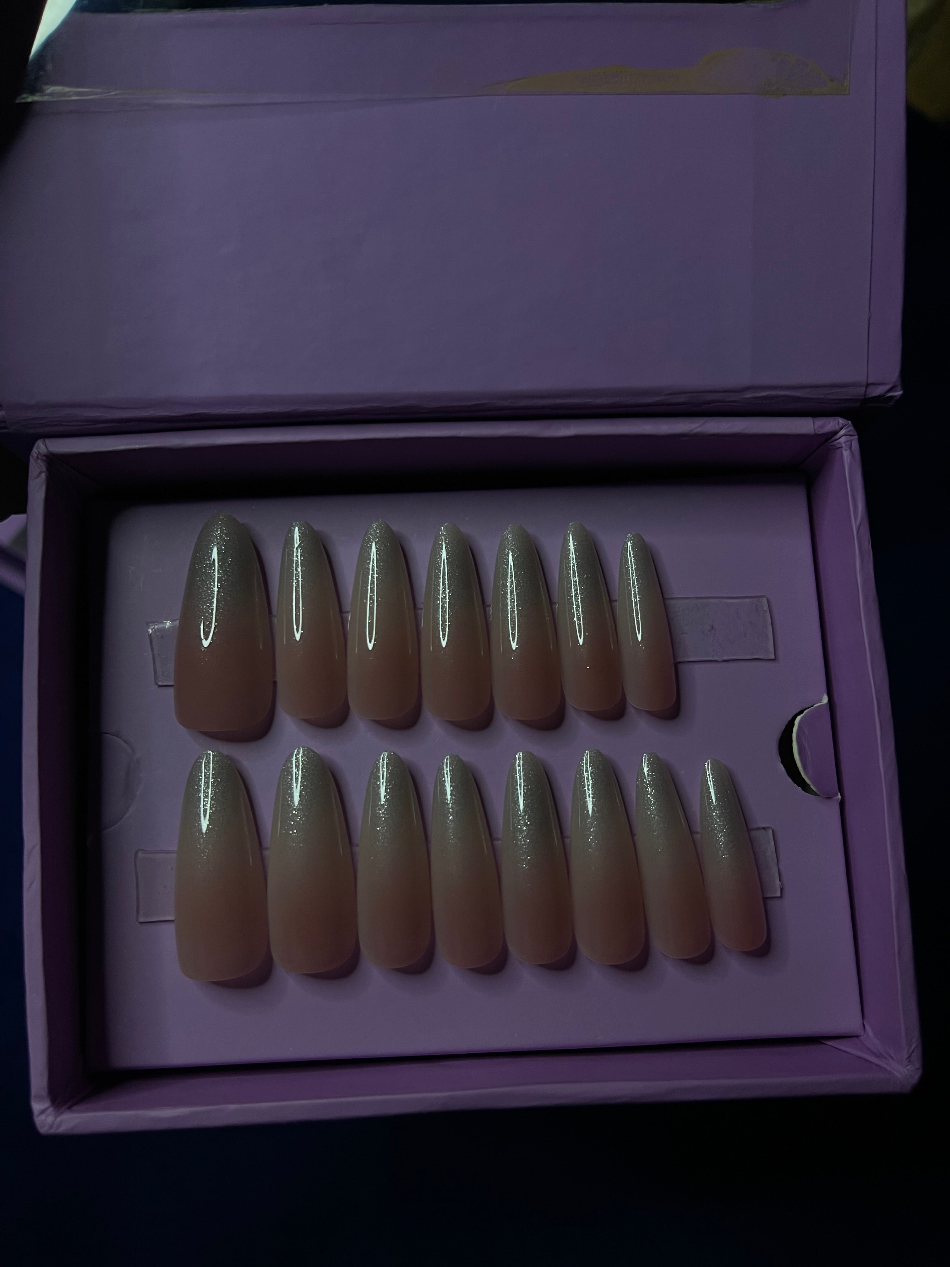 Shimmery White Ombre- Extra Long Almond Press Ons