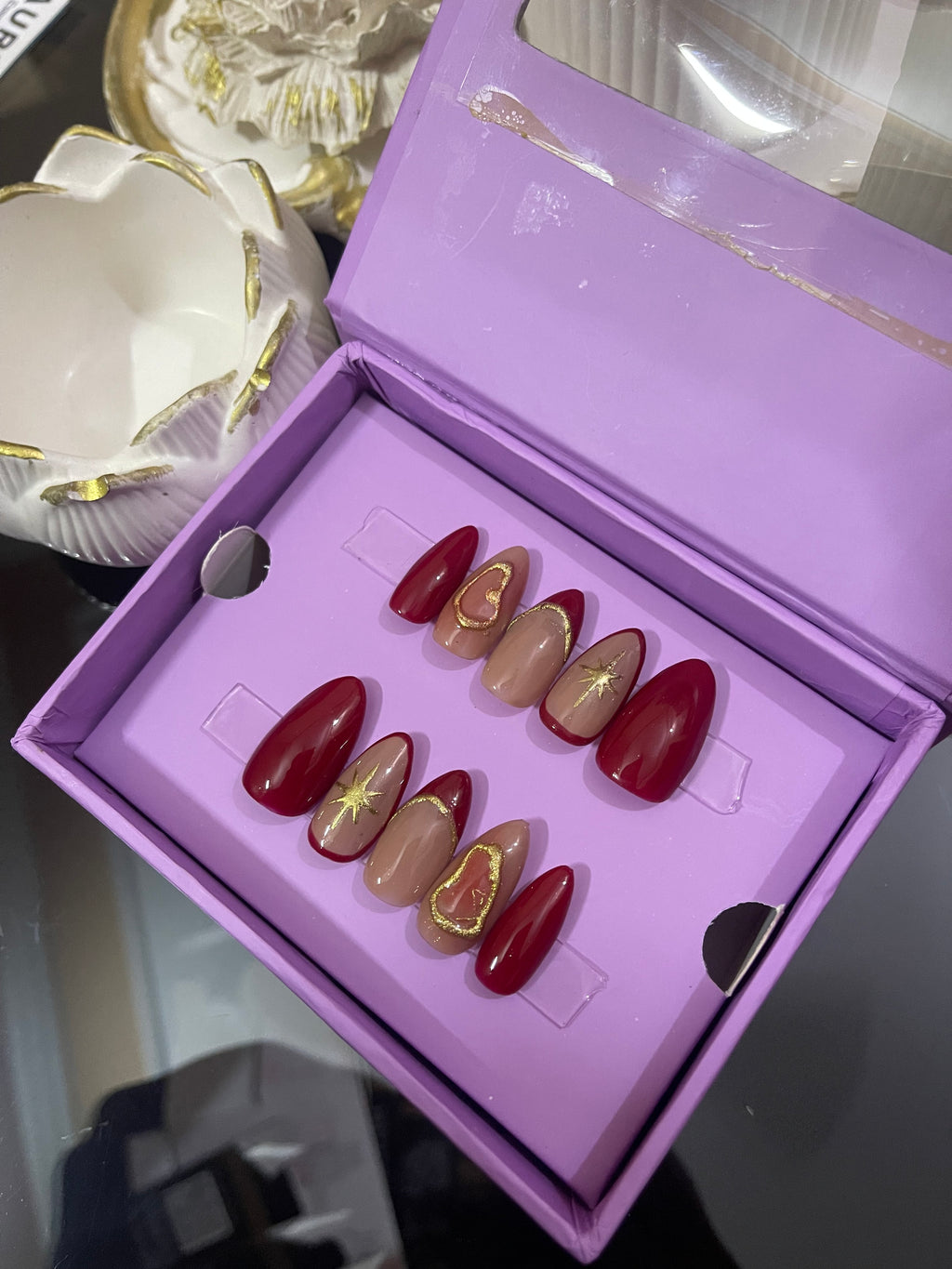 Red Bridal Glam - Almond Press Ons