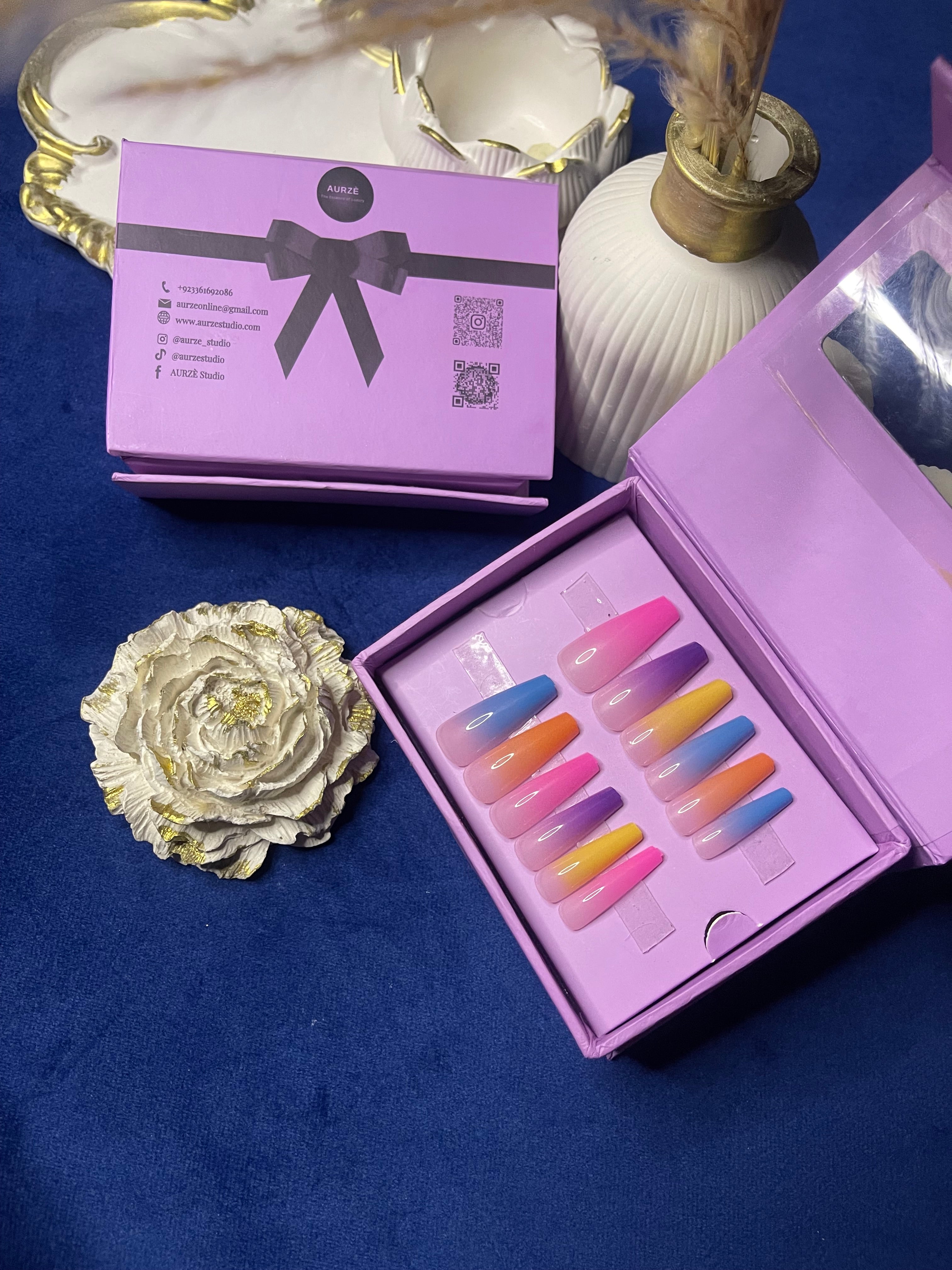 Multi Ombre- Coffin Press On Nails