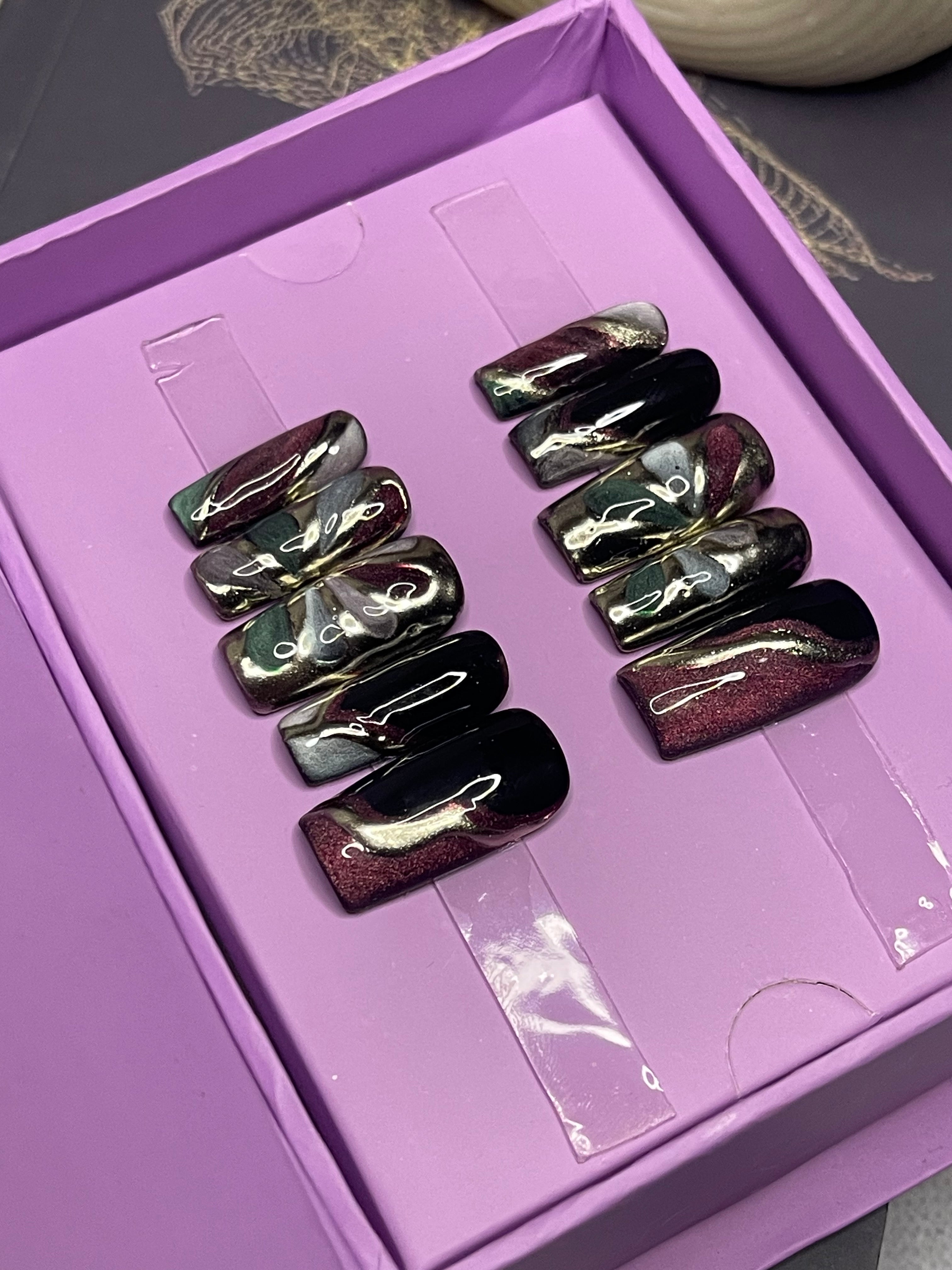 Multi floral Cat Eye - Square Press On Nails