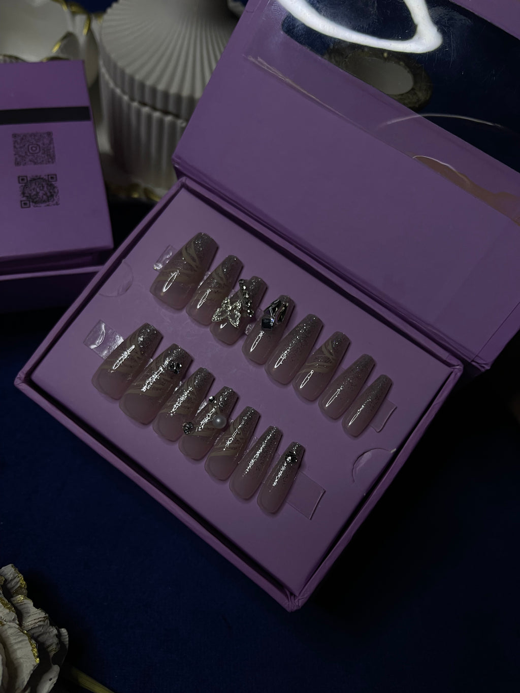 Silver Butterfly - Coffin Press Ons