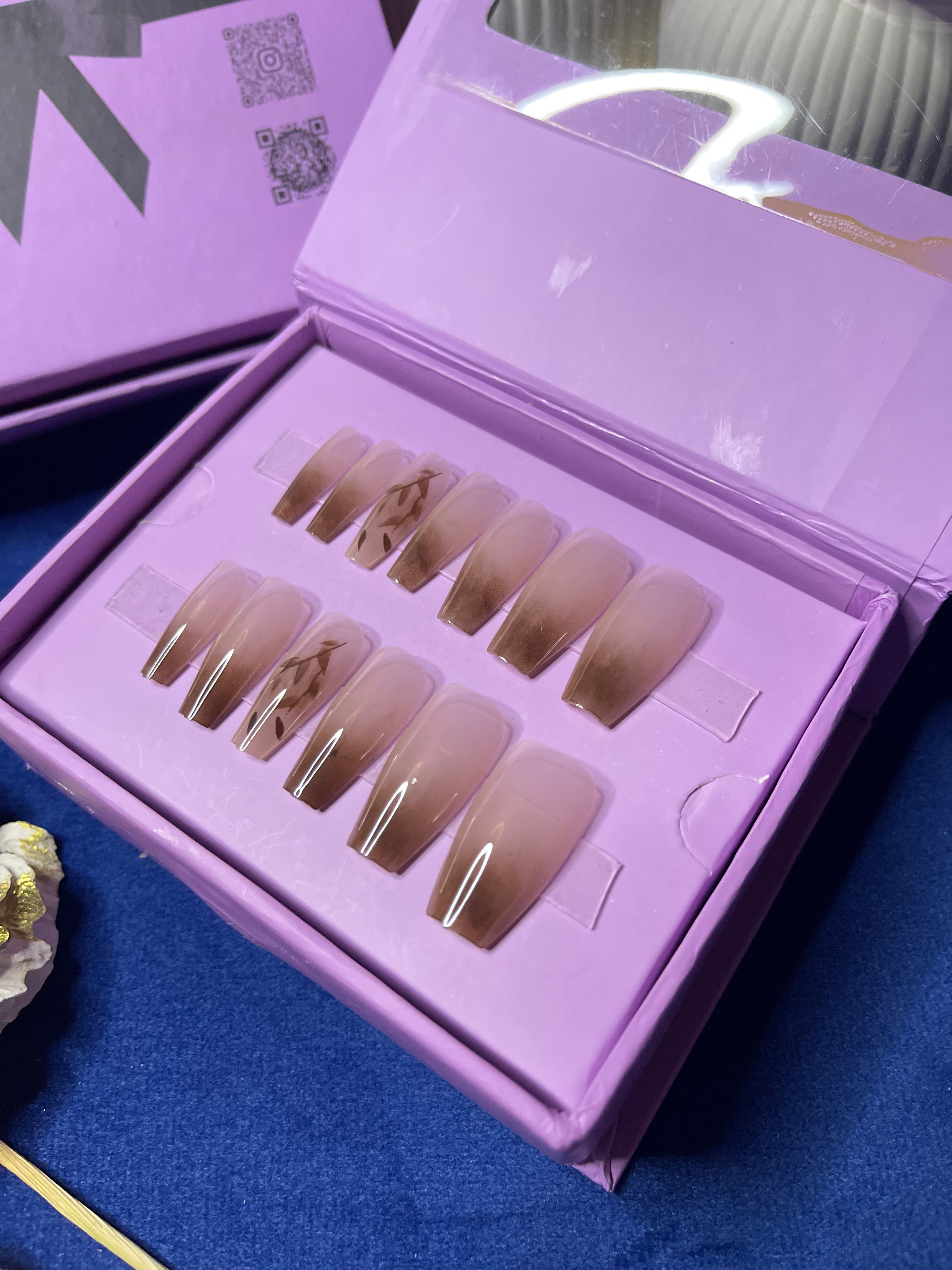 Ombre Brown- Coffin Press Ons