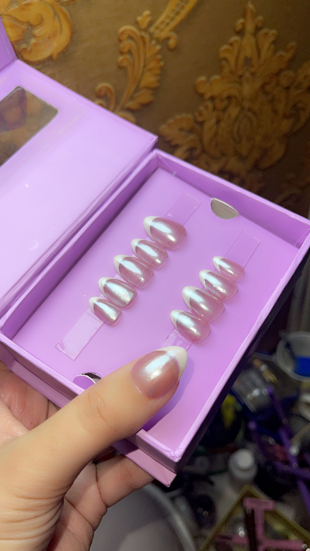 Mirror Glaze French - Short Almond Press On Nails