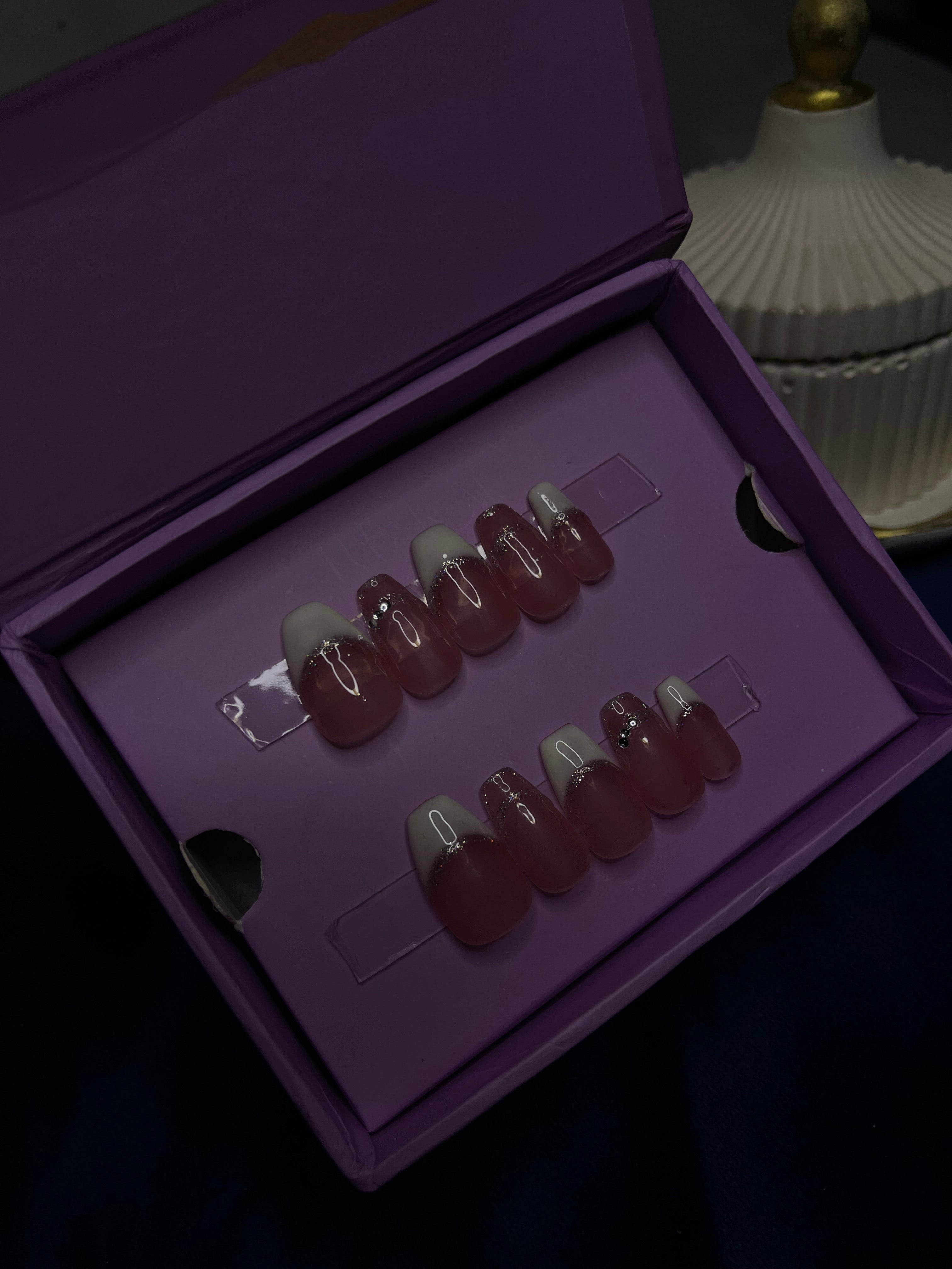 Realistic White Luxury French - Coffin Press On Nails