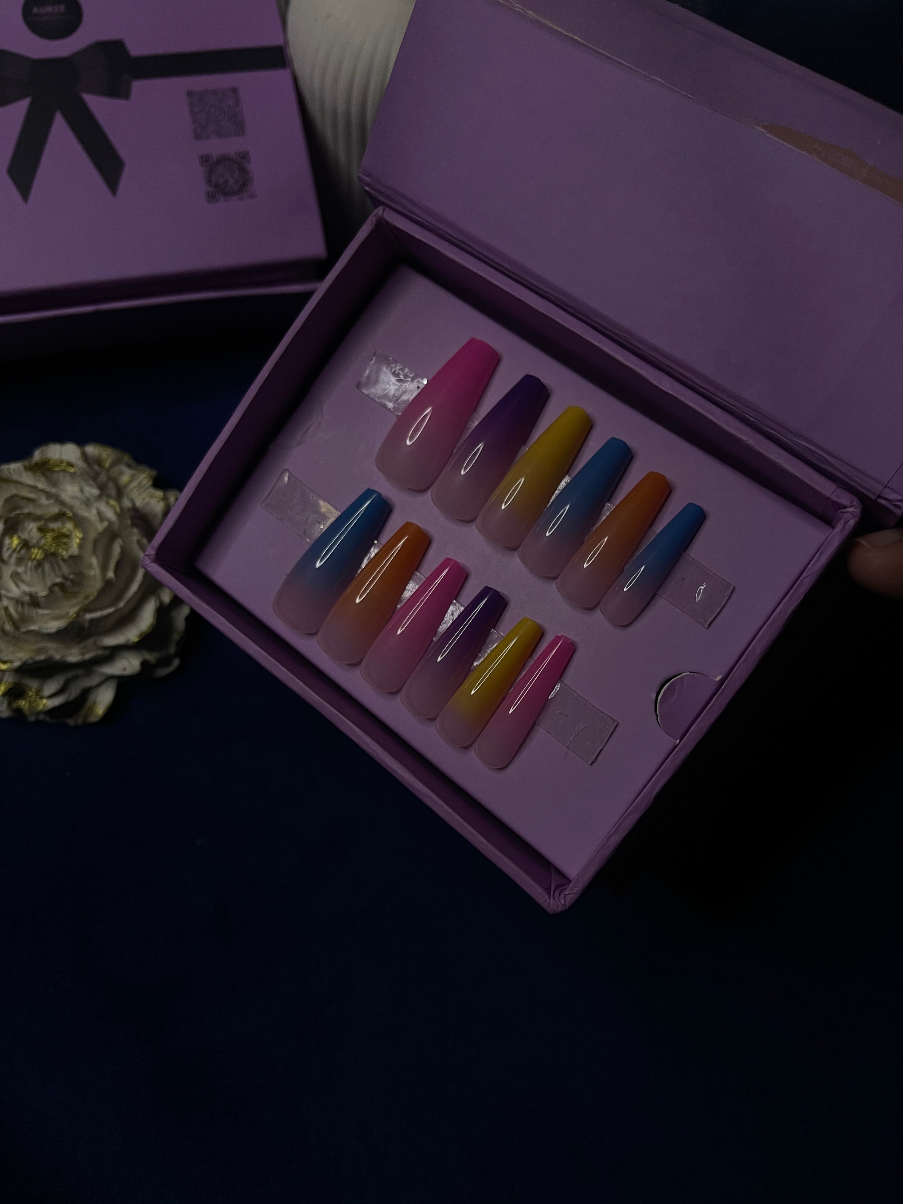 Multi Ombre- Coffin Press On Nails