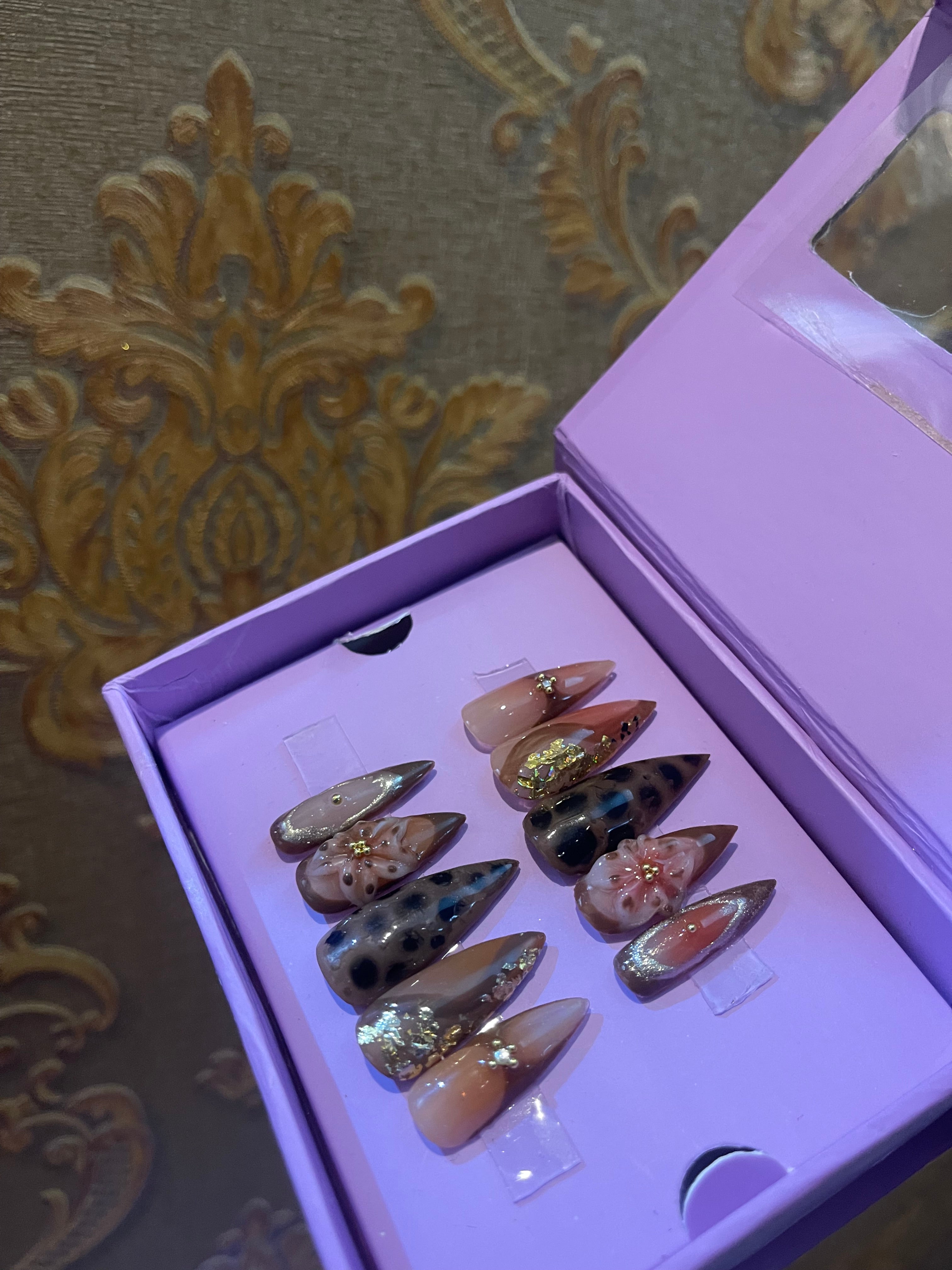 Aura of Leopard Brown- Stiletto Press On Nails