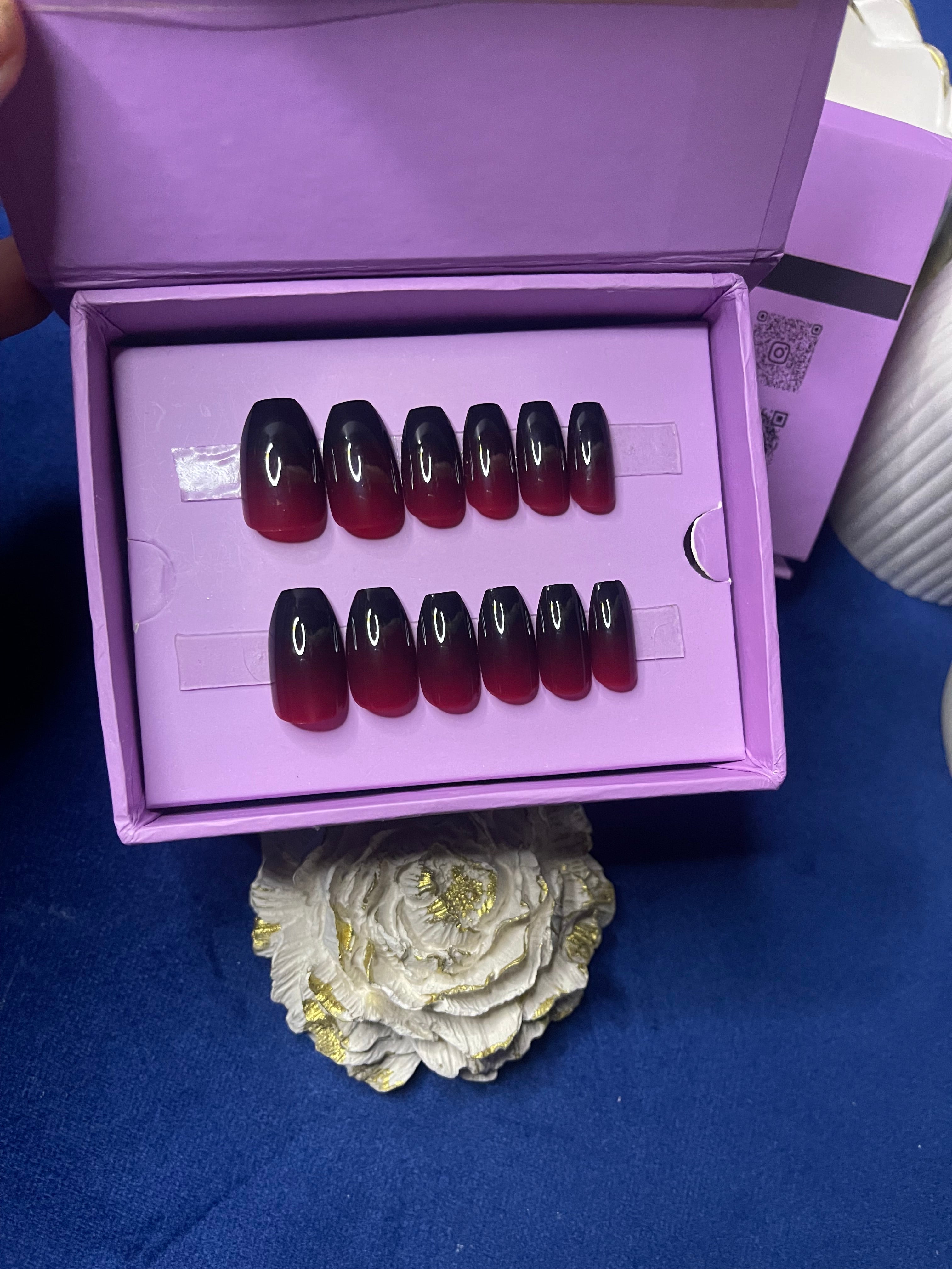 Red & Black Ombre- Coffin Press on Nails