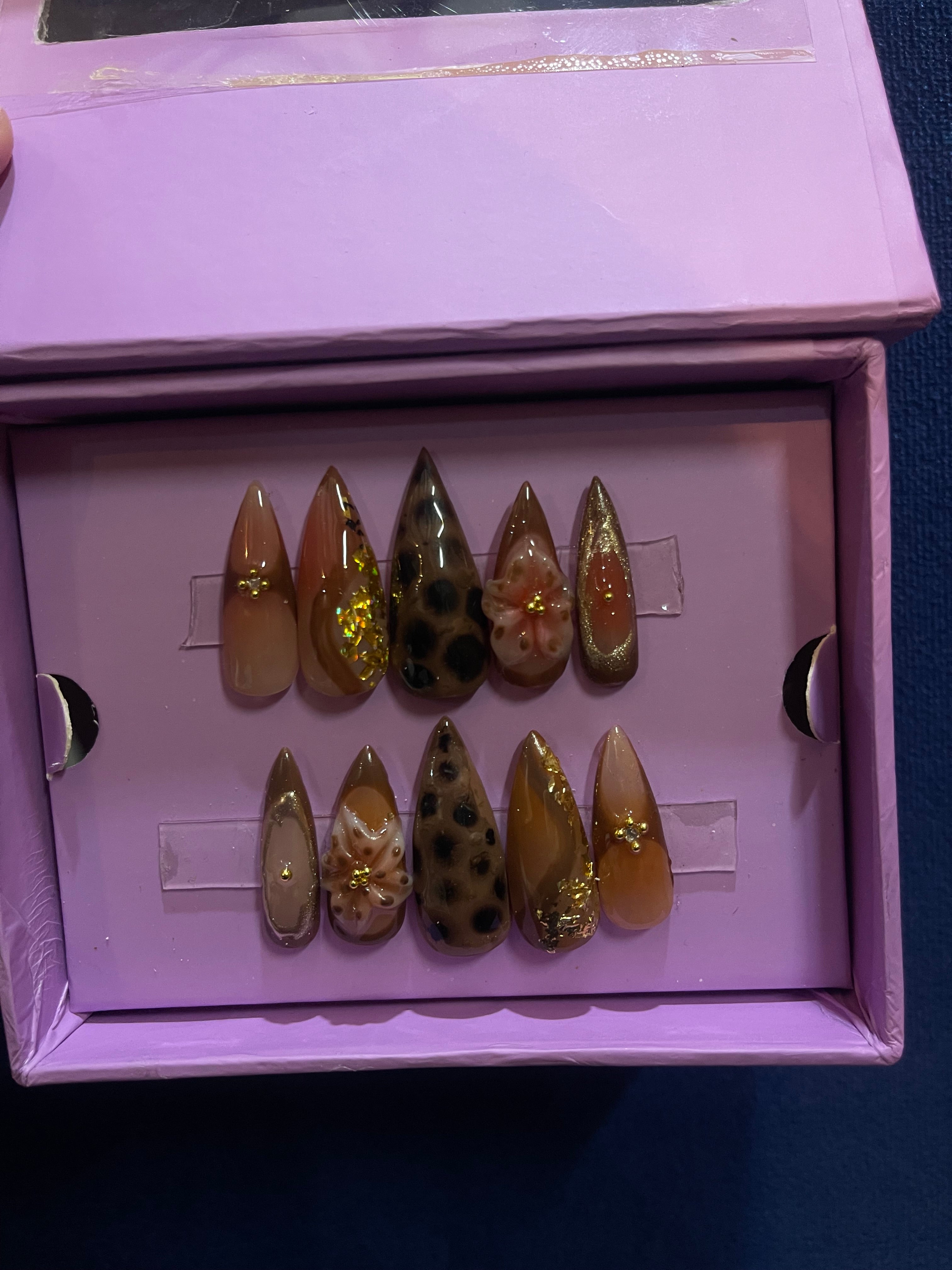 Aura of Leopard Brown- Stiletto Press On Nails