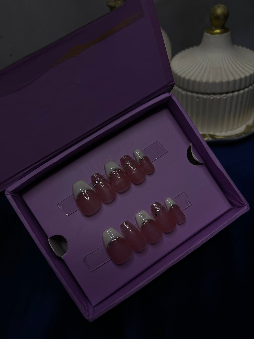 Realistic White Luxury French - Coffin Press On Nails