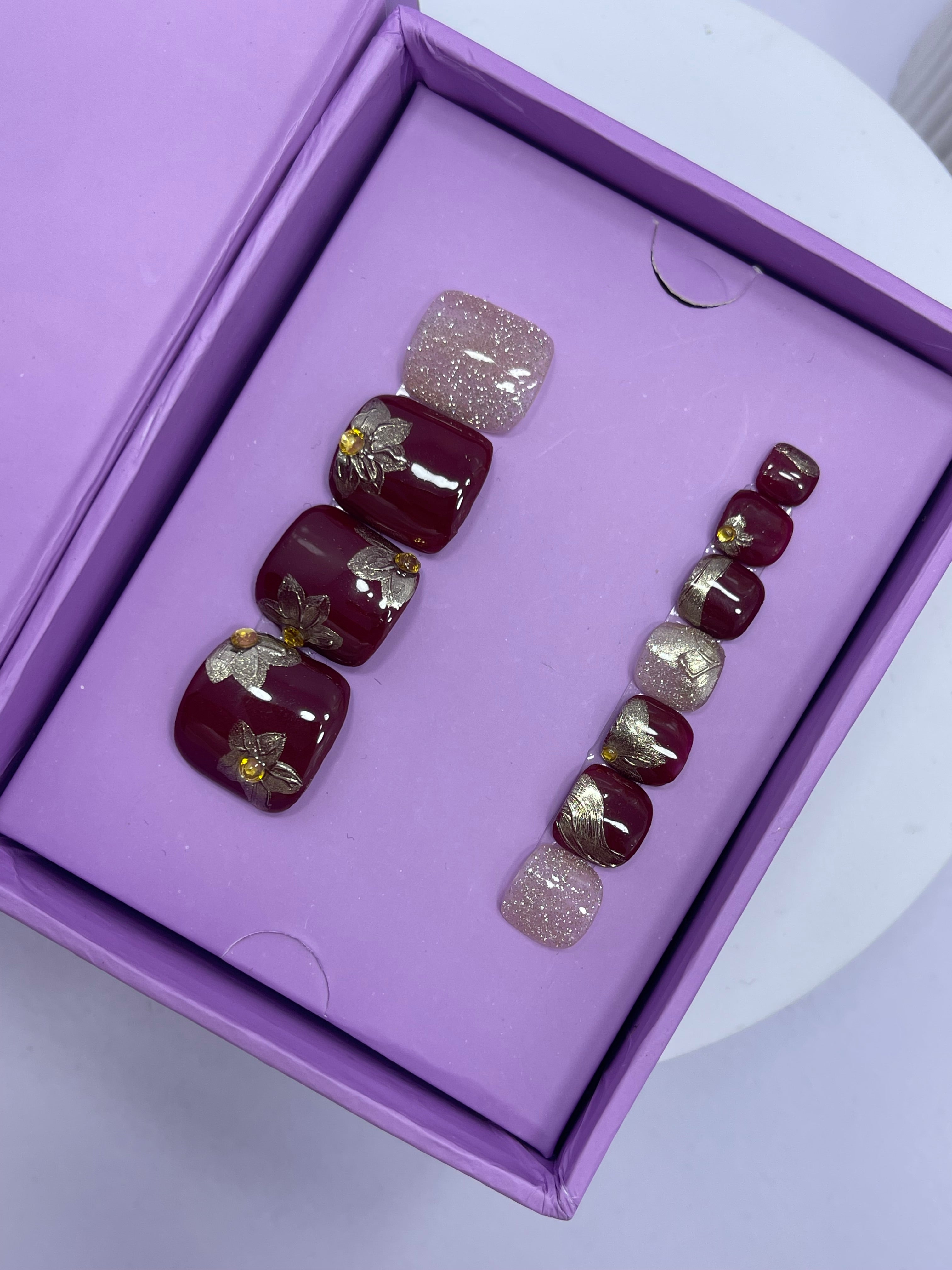 Bridal Red luxury Foot Nails - Toe Press On Nails