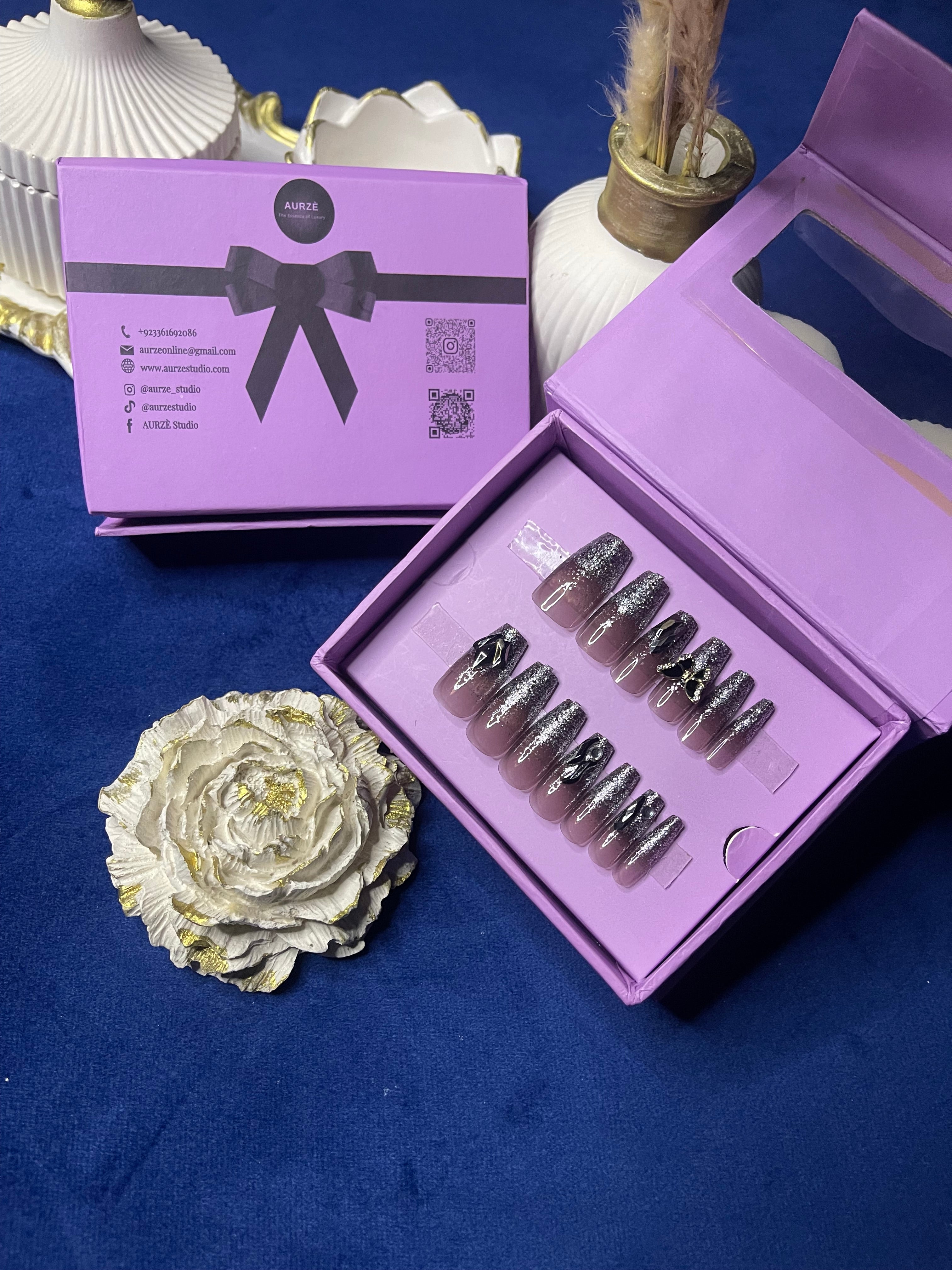 Sparkle Black Butterfly- Coffin Press on Nails