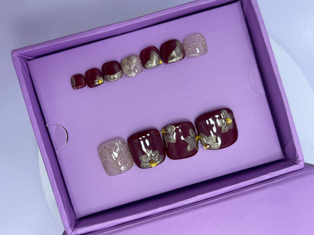 Bridal Red luxury Foot Nails - Toe Press On Nails