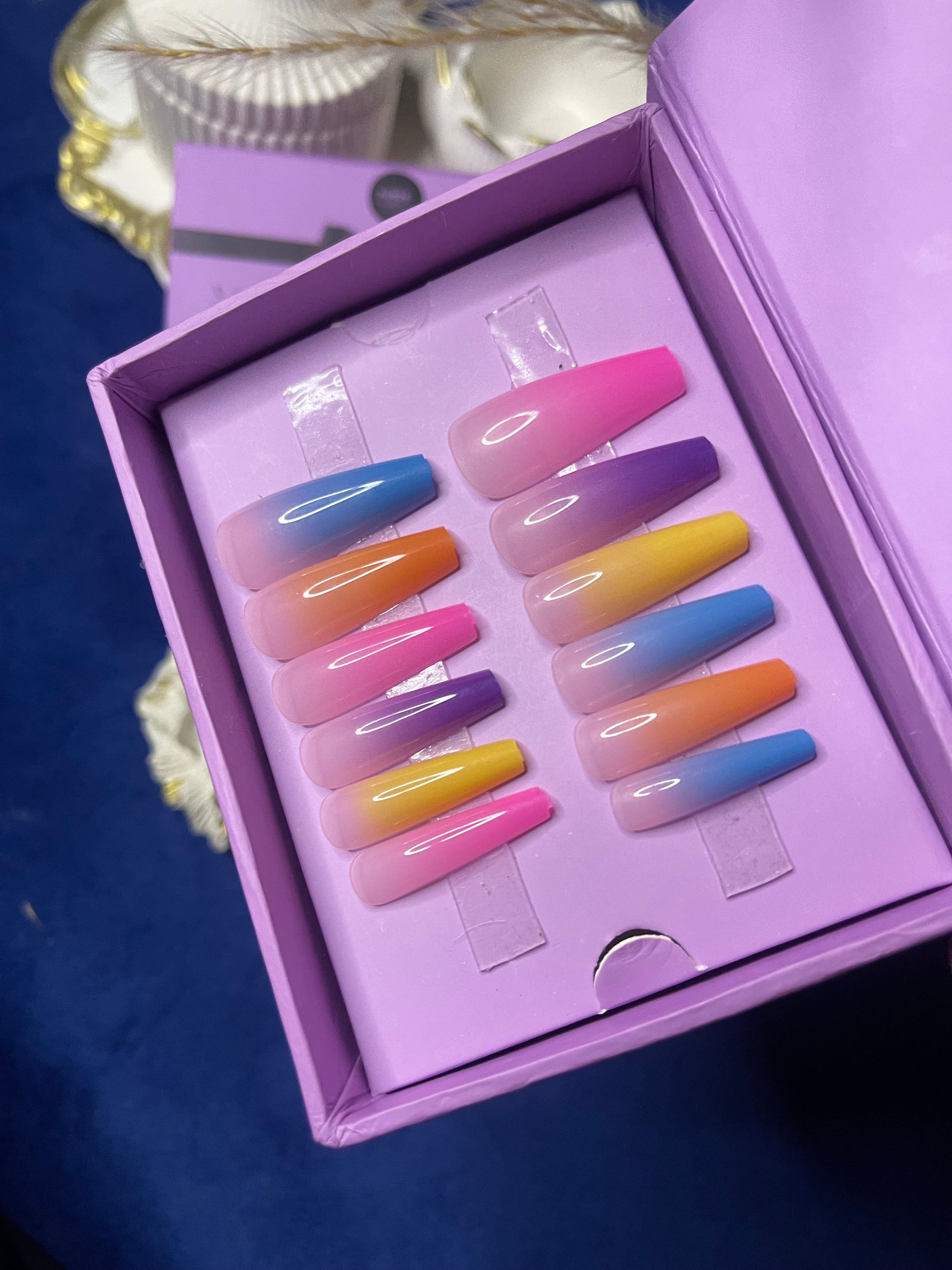 Multi Ombre- Coffin Press On Nails