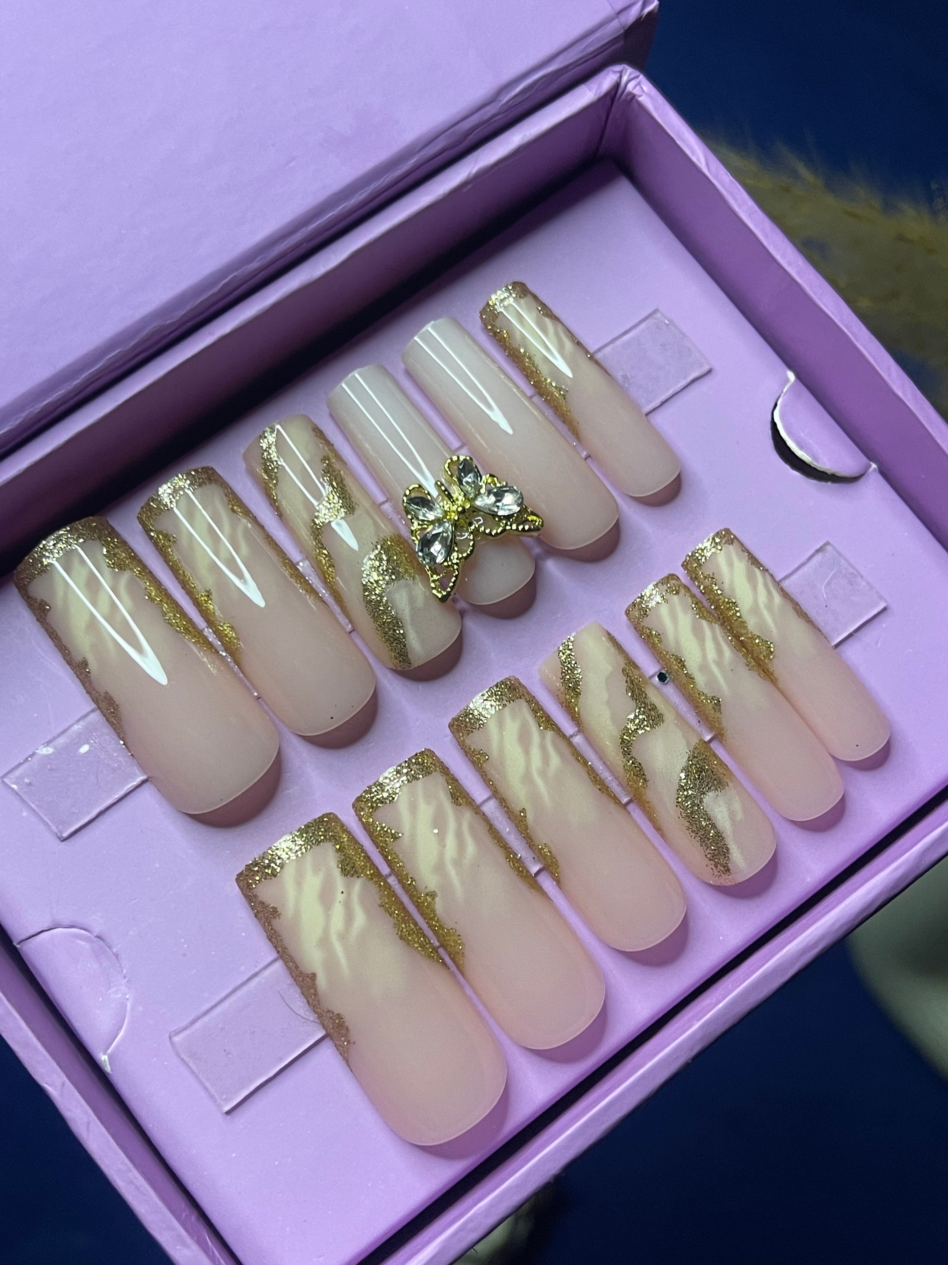 Butterfly Gold- Square Long Press on Nails