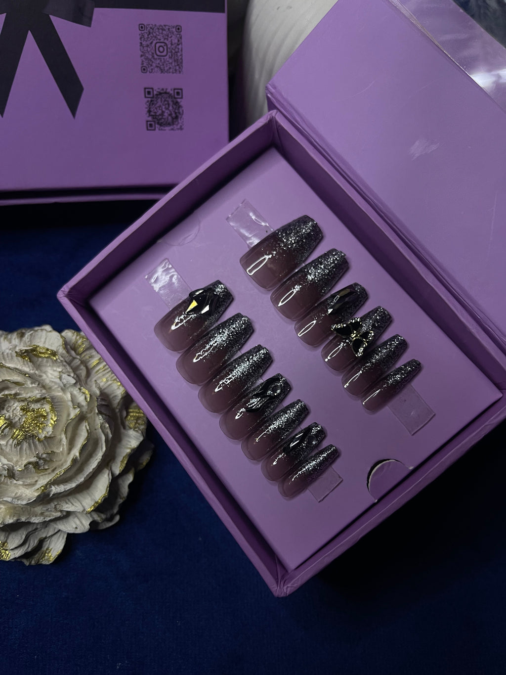 Sparkle Black Butterfly- Coffin Press on Nails