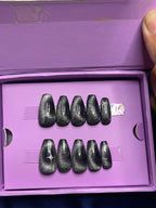 Black Moon Cat Eye - Coffin Press On Nails