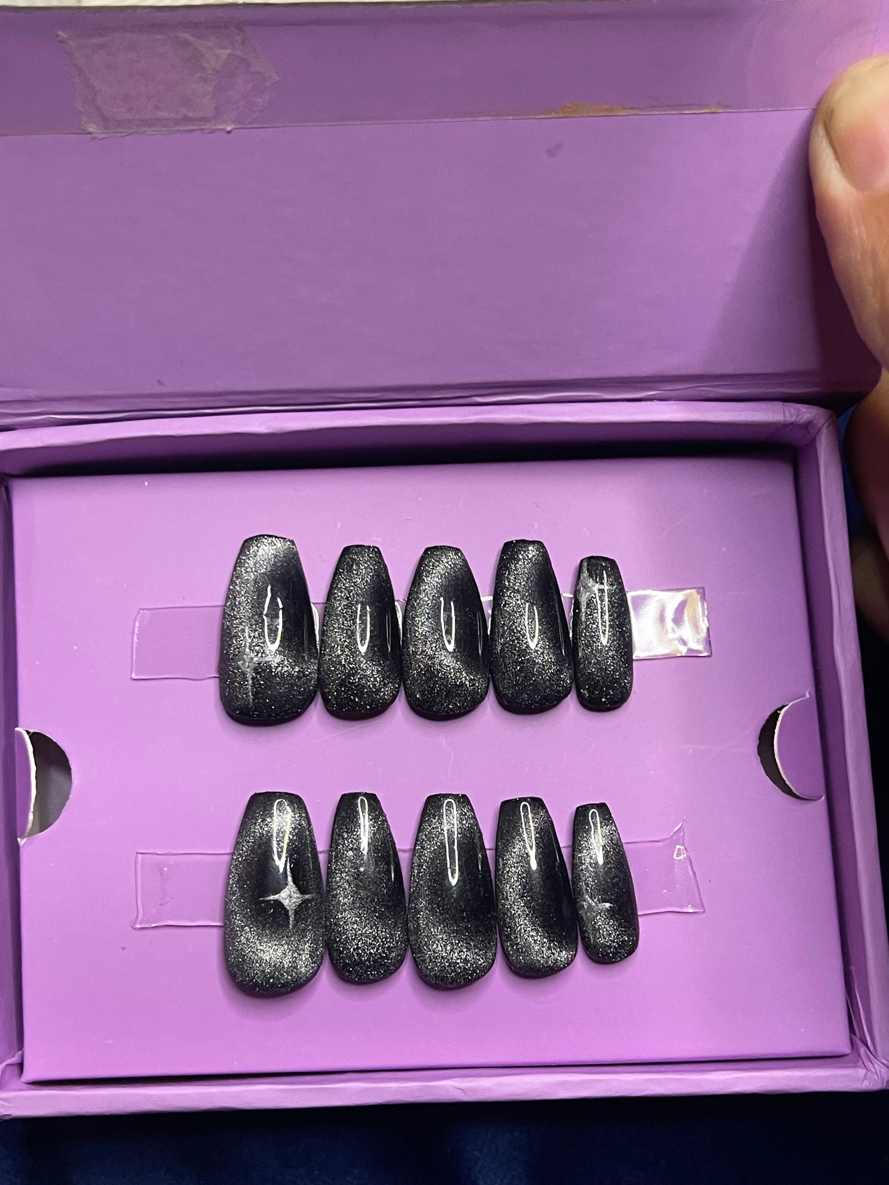 Black Moon Cat Eye - Coffin Press On Nails