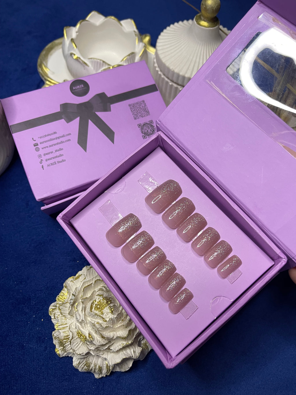 Shimmery Ombre Nude- Square Press Ons