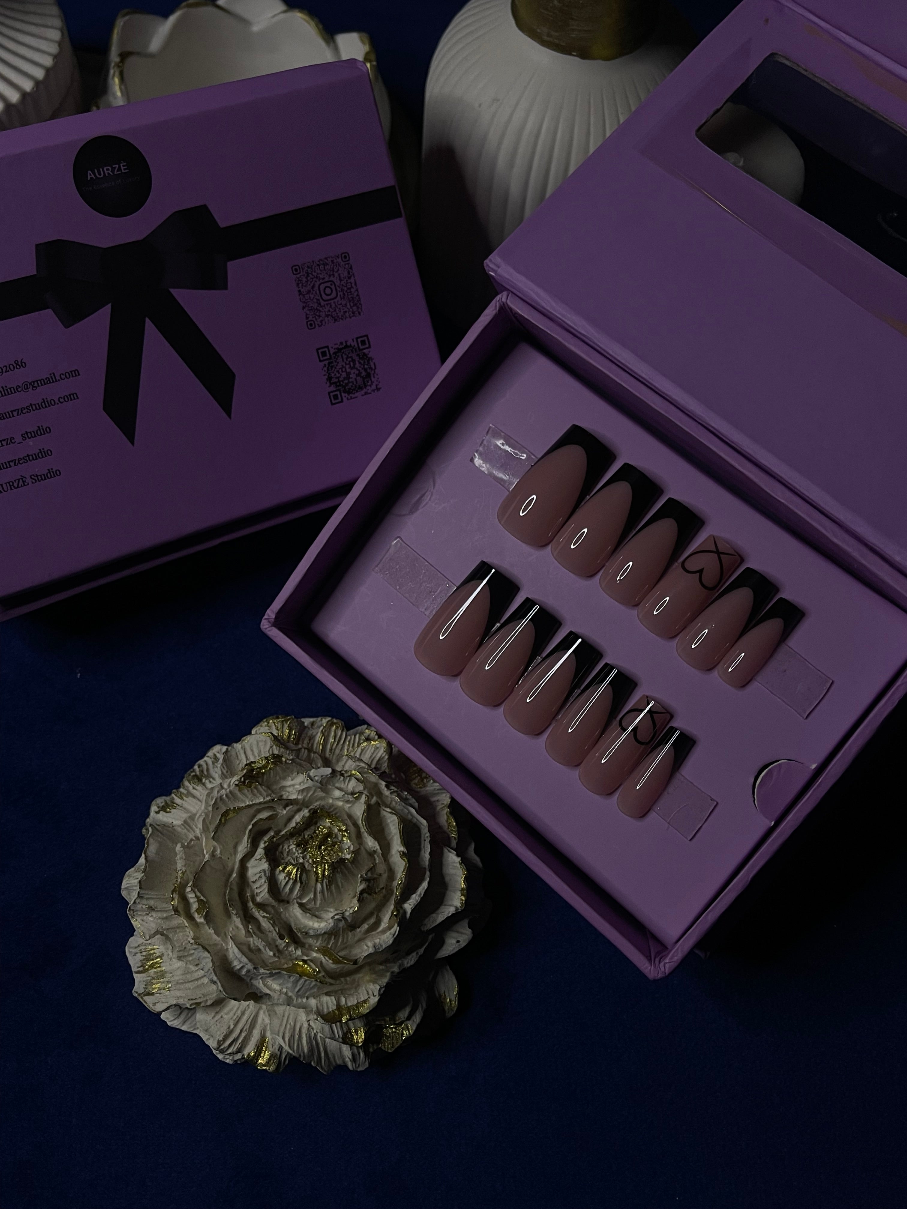 Modern Black French- Square Press On Nails