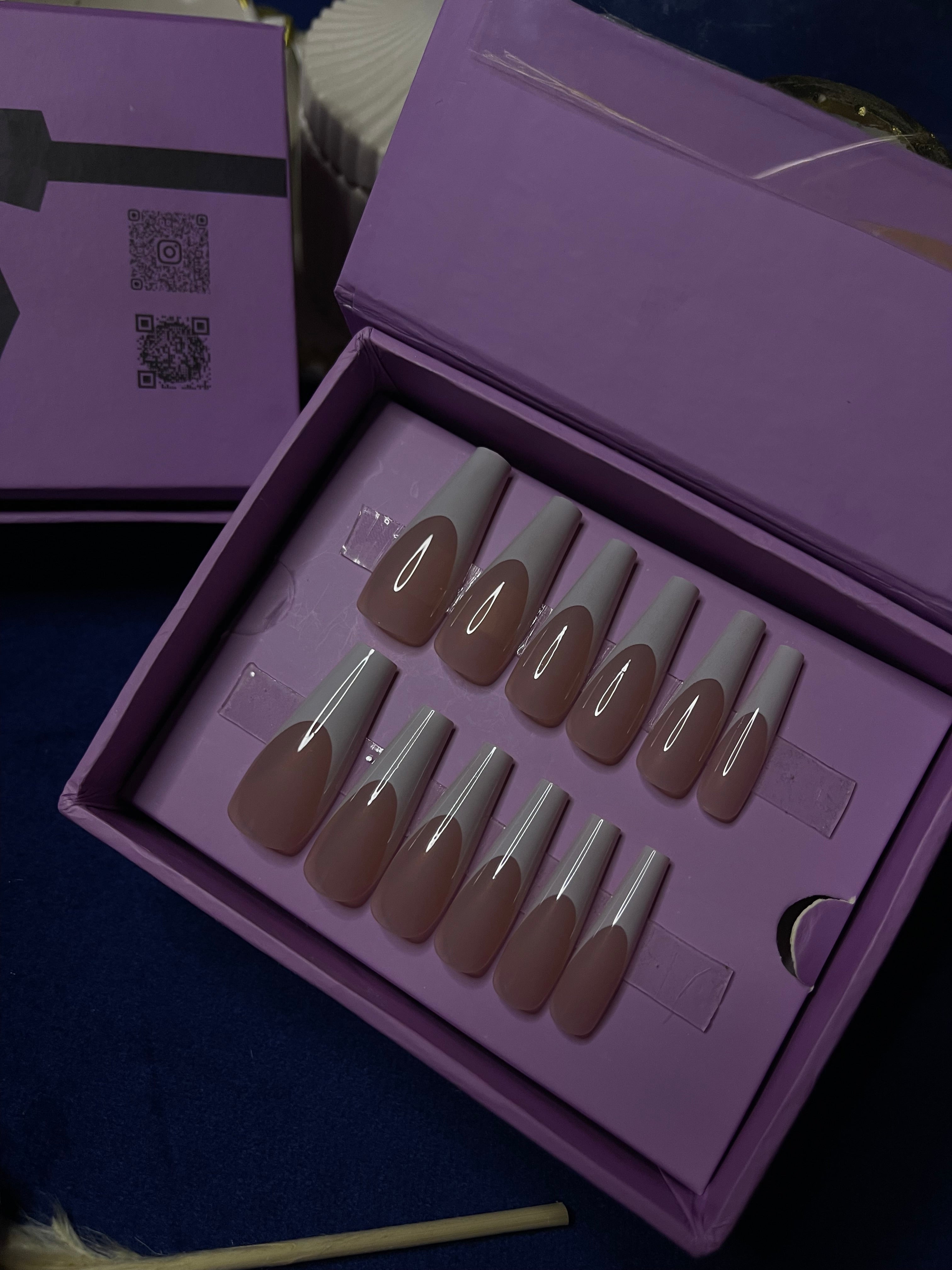 White U French- Coffin Long Press Ons