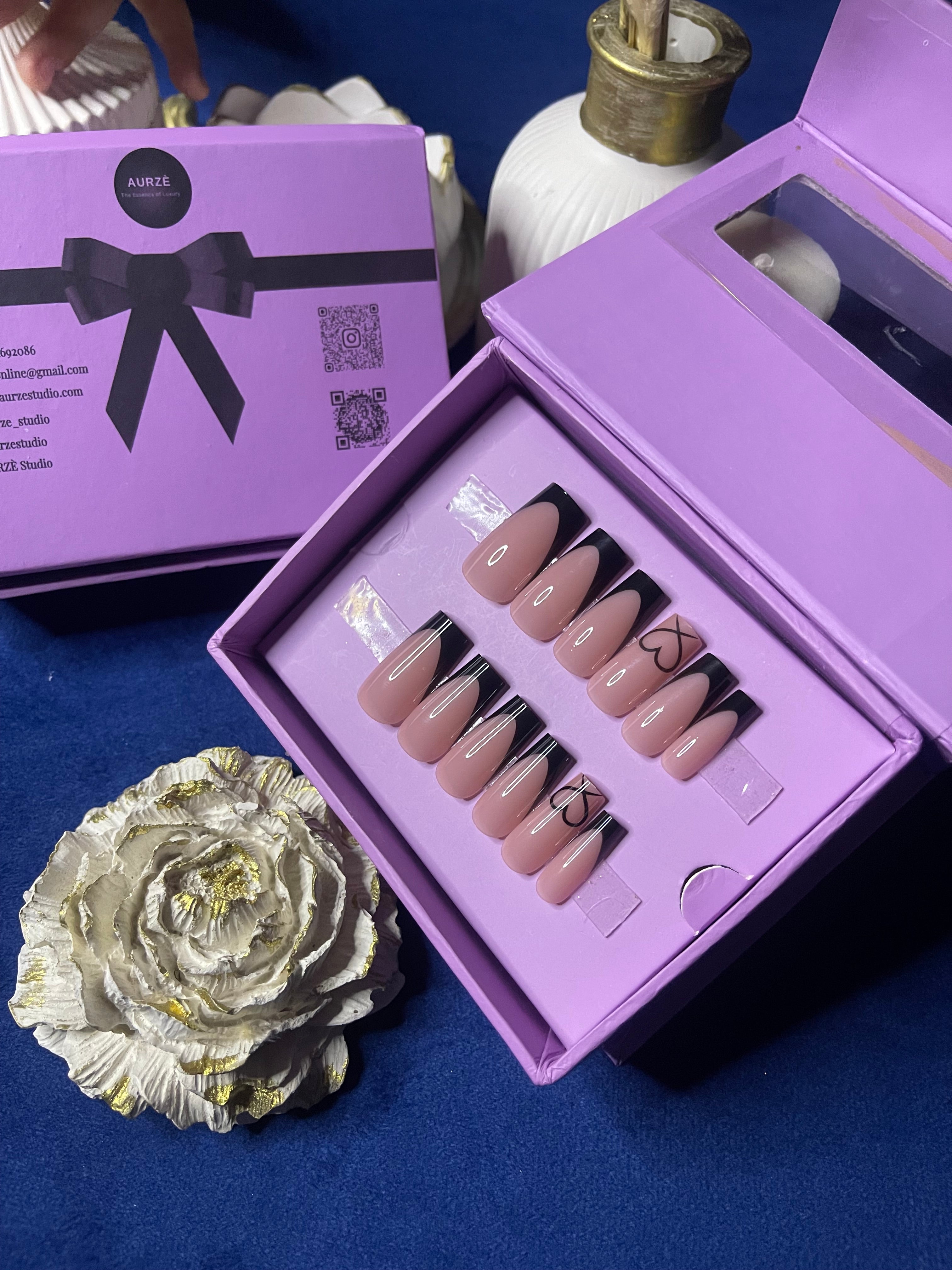 Modern Black French- Square Press On Nails