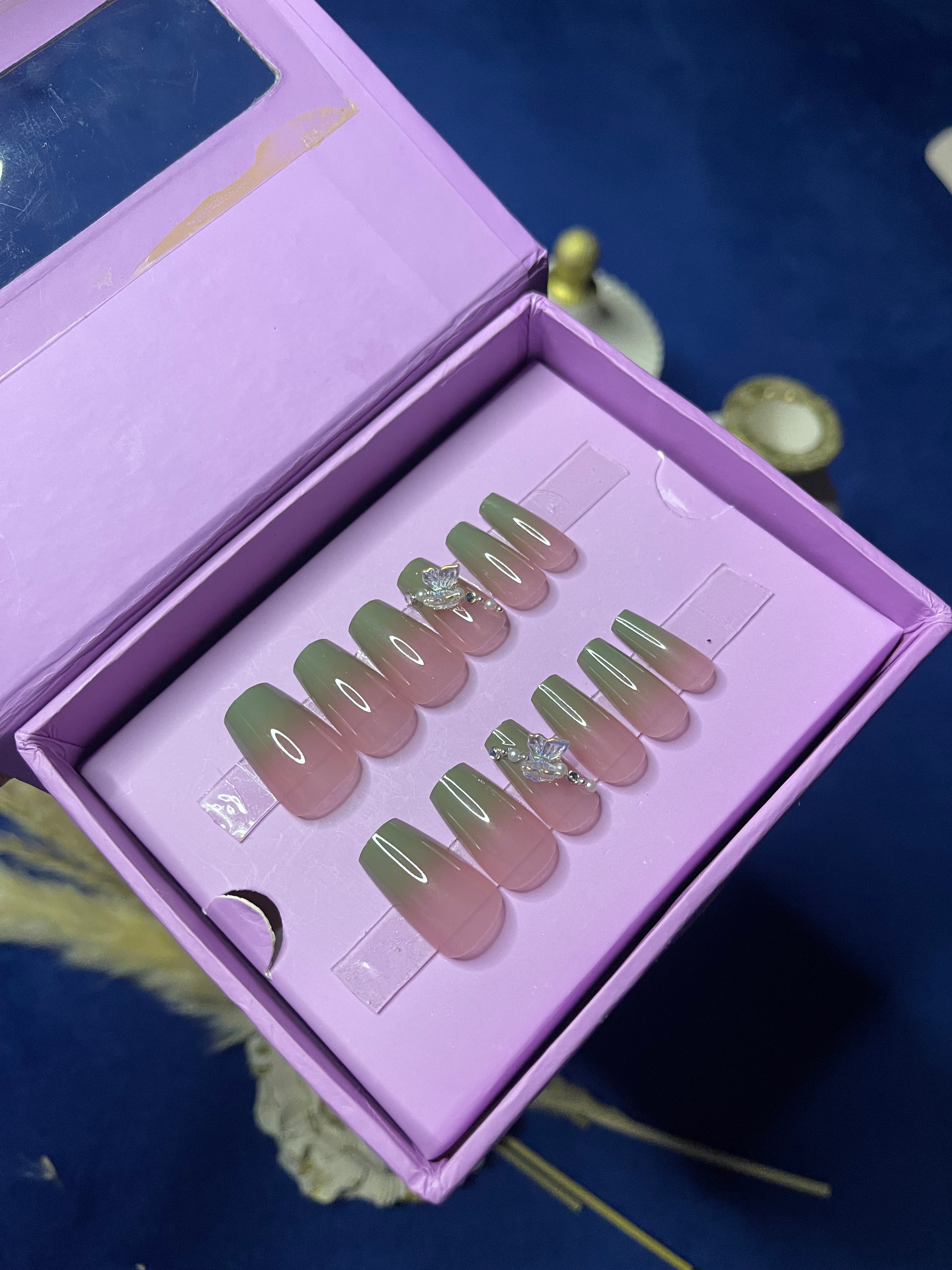 Green Ombre Gems- Coffin Press Ons