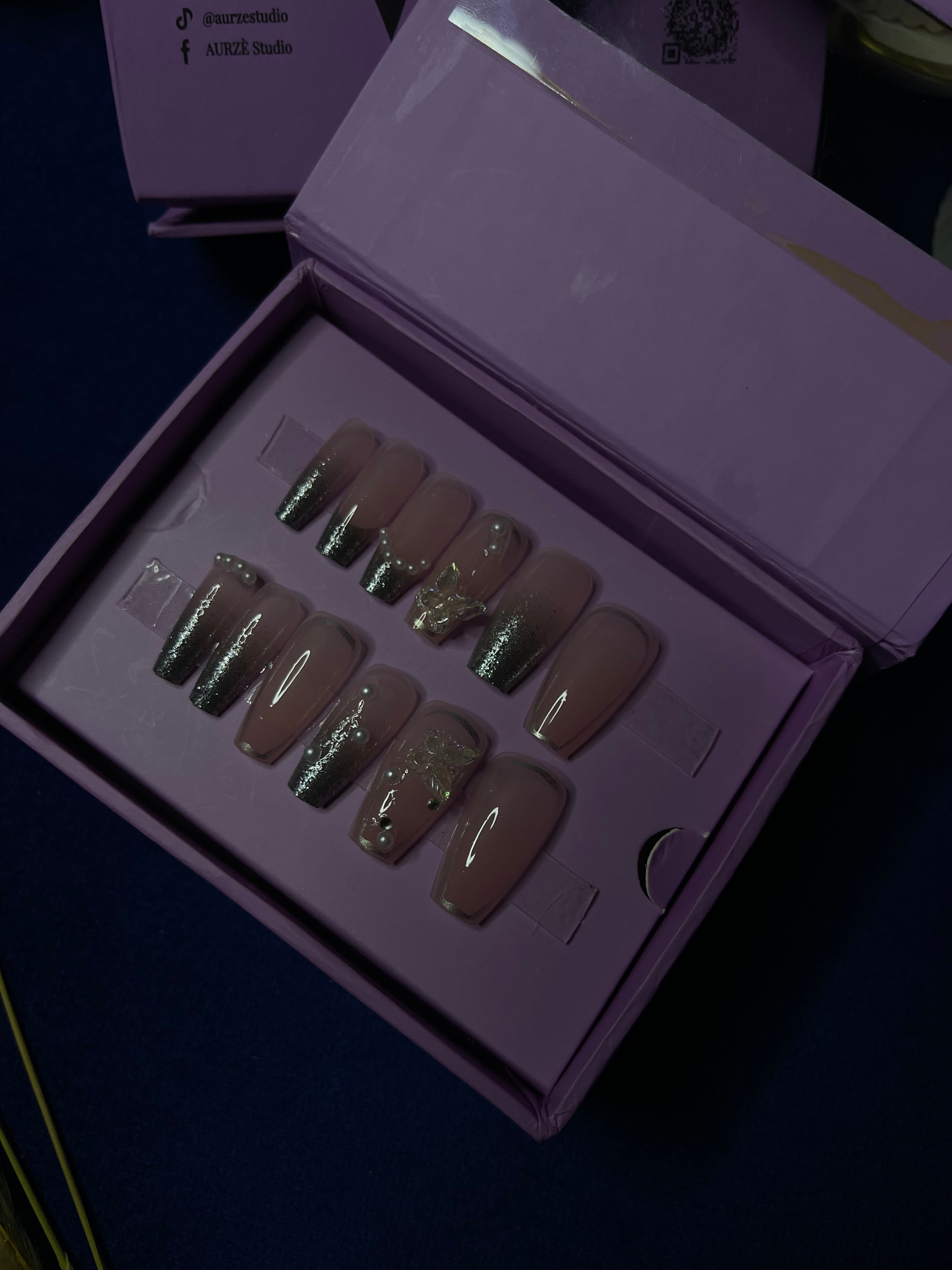 Silver French Chrome- Coffin Press Ons