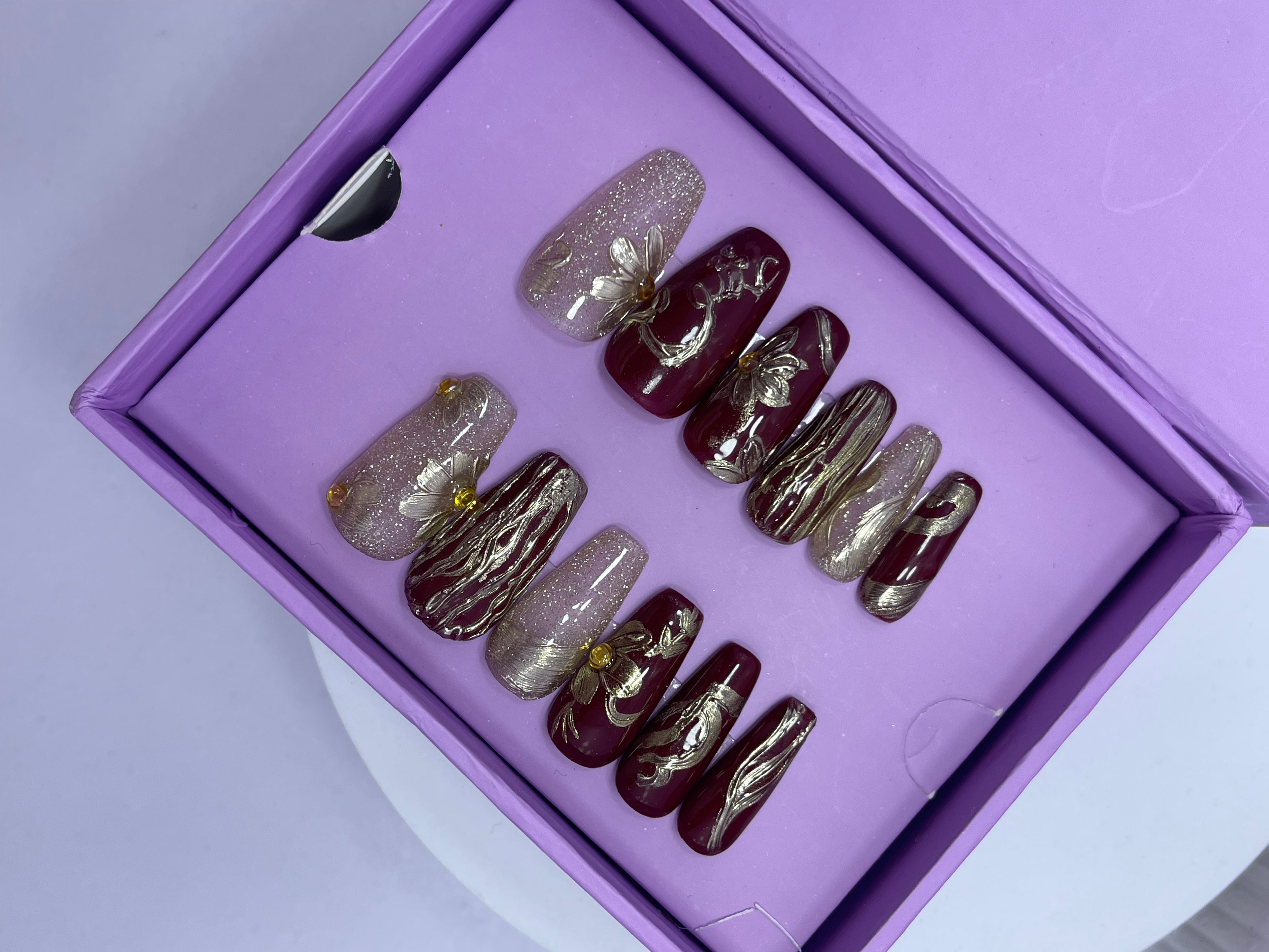 Bridal Red Luxury Nails - Coffin Press On Nails