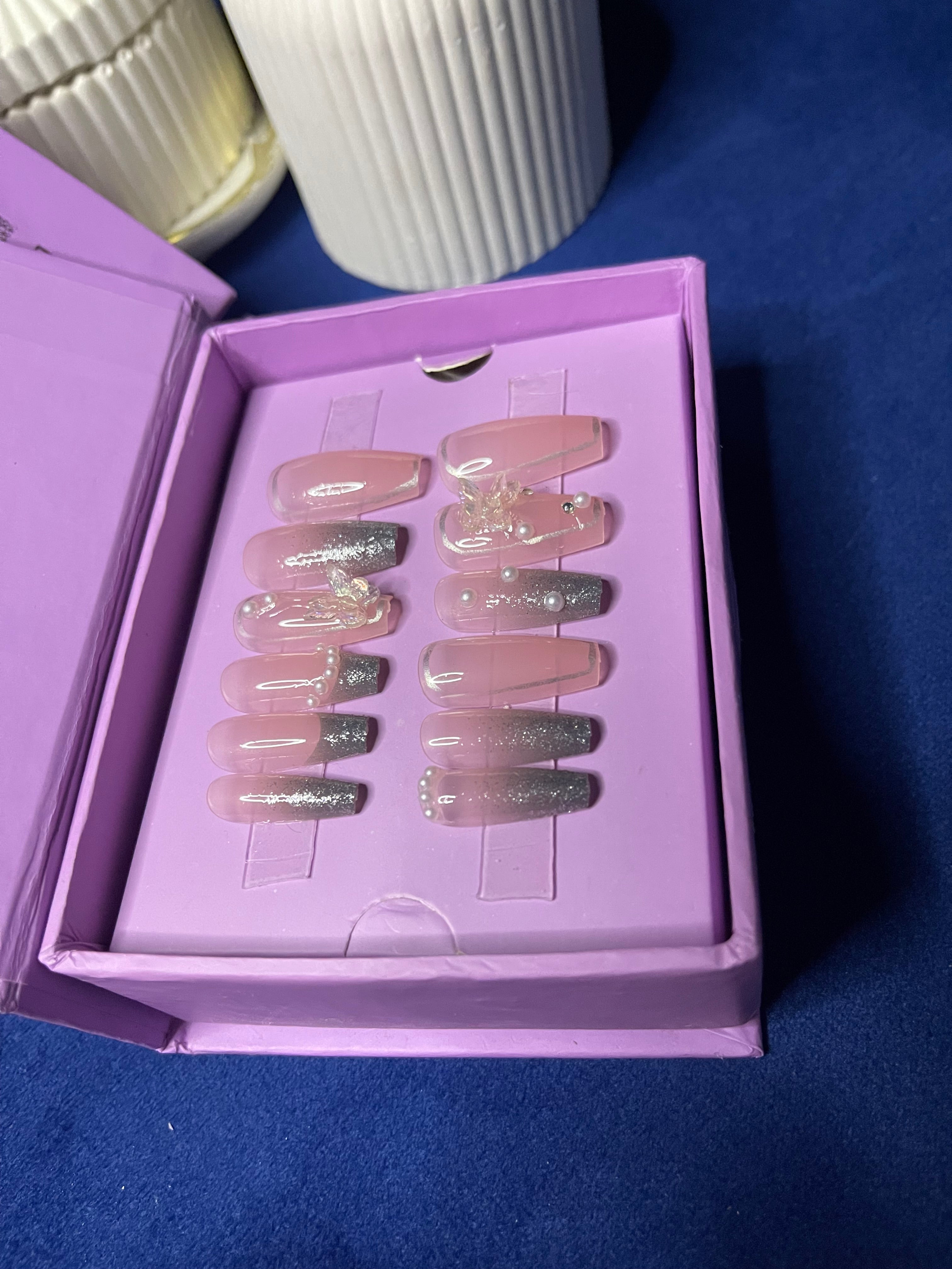 Silver French Chrome- Coffin Press Ons