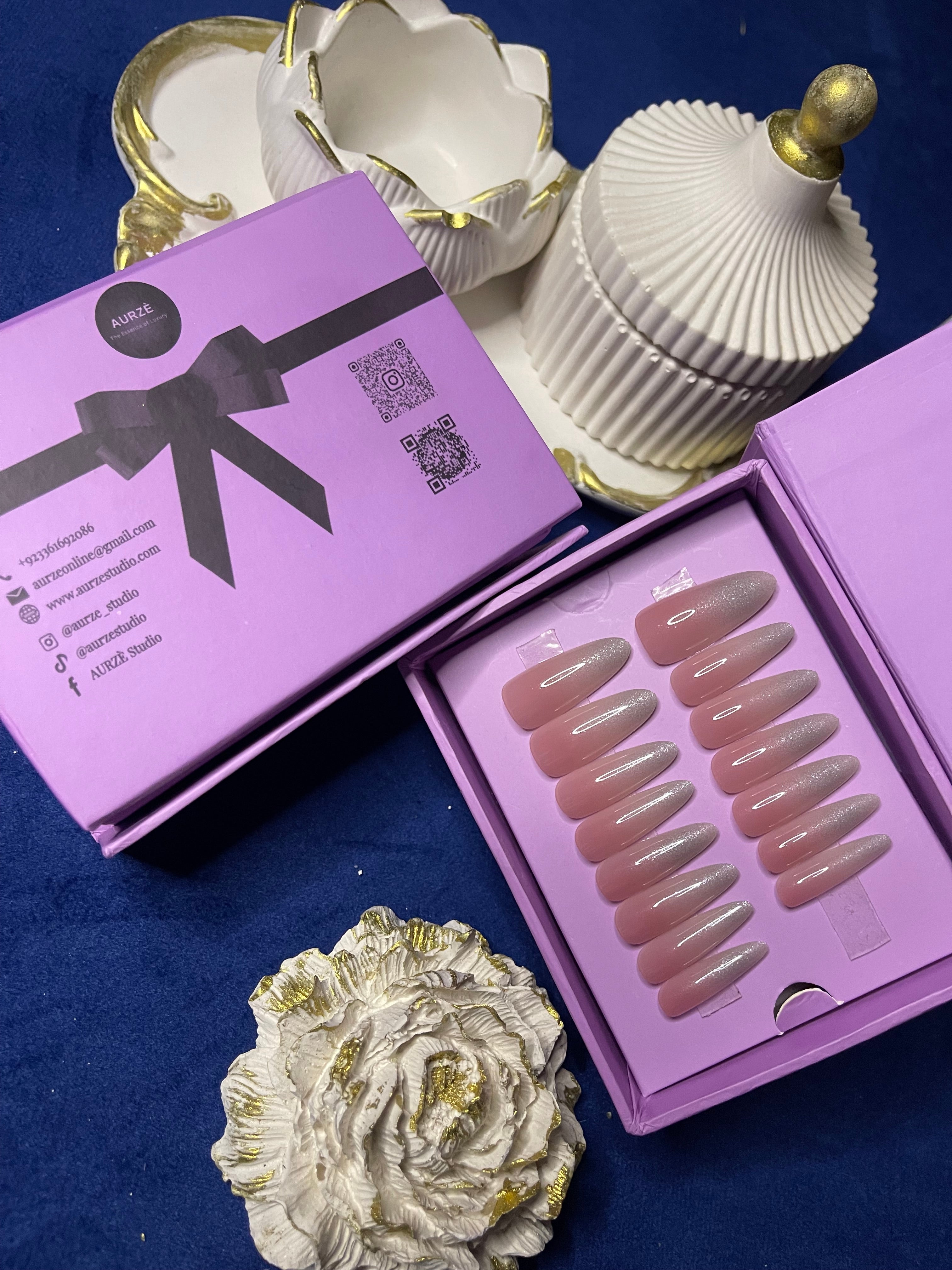 Shimmery White Ombre- Extra Long Almond Press Ons